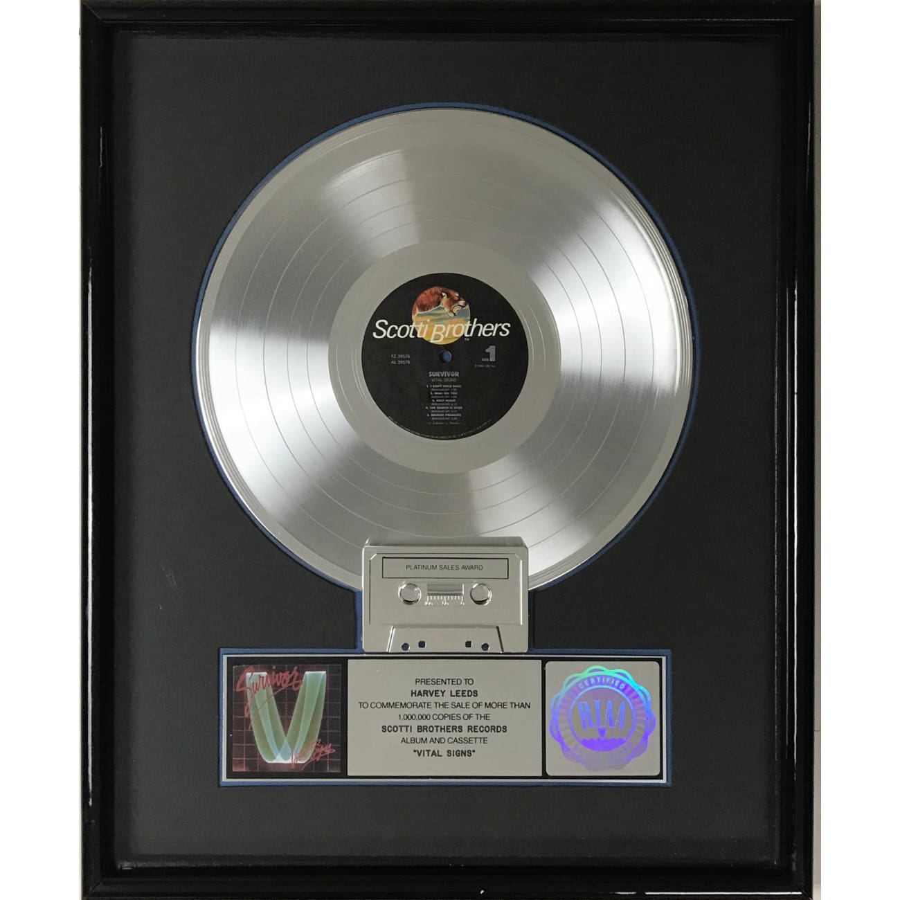 Survivor Vital Signs RIAA Platinum Album Award - Official Music Collectible for Fans & Display
