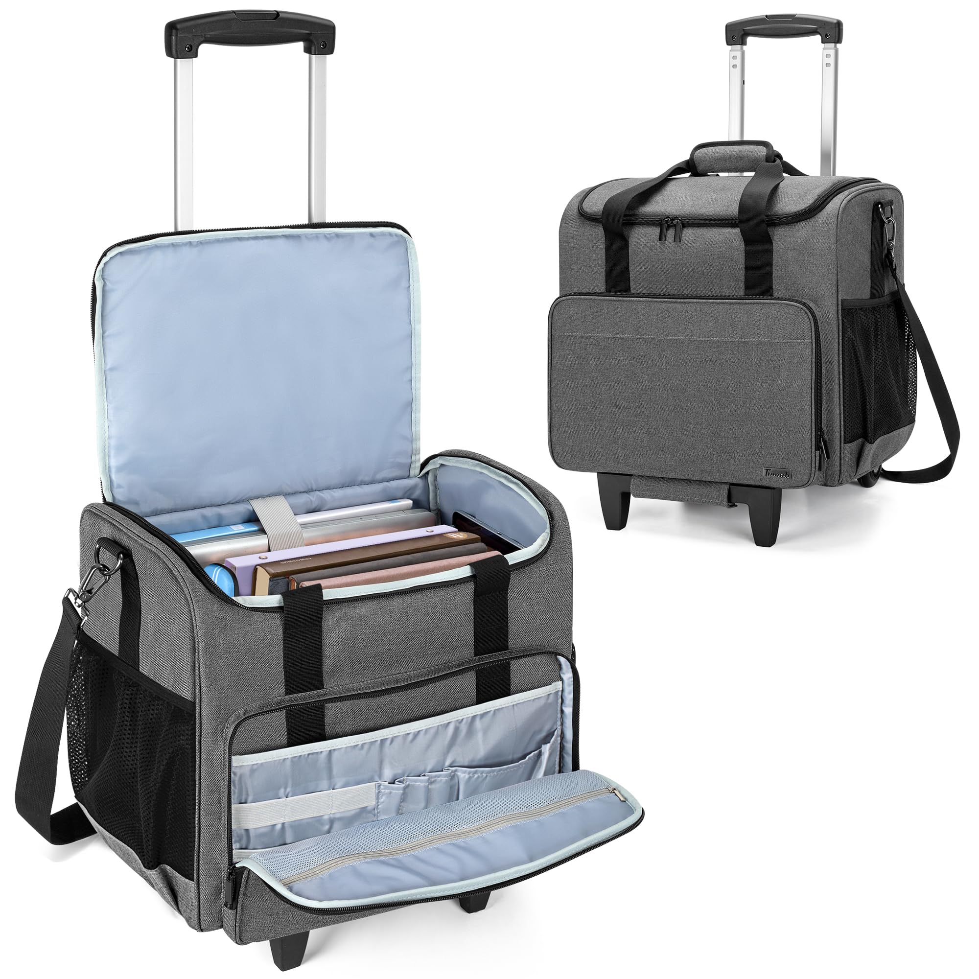 Trunab Rolling Teacher Bag with Wheels - Large Wheeled Tote with Bottom Pad & Detachable Trolley - Padded Laptop Compartment Fits 15.6