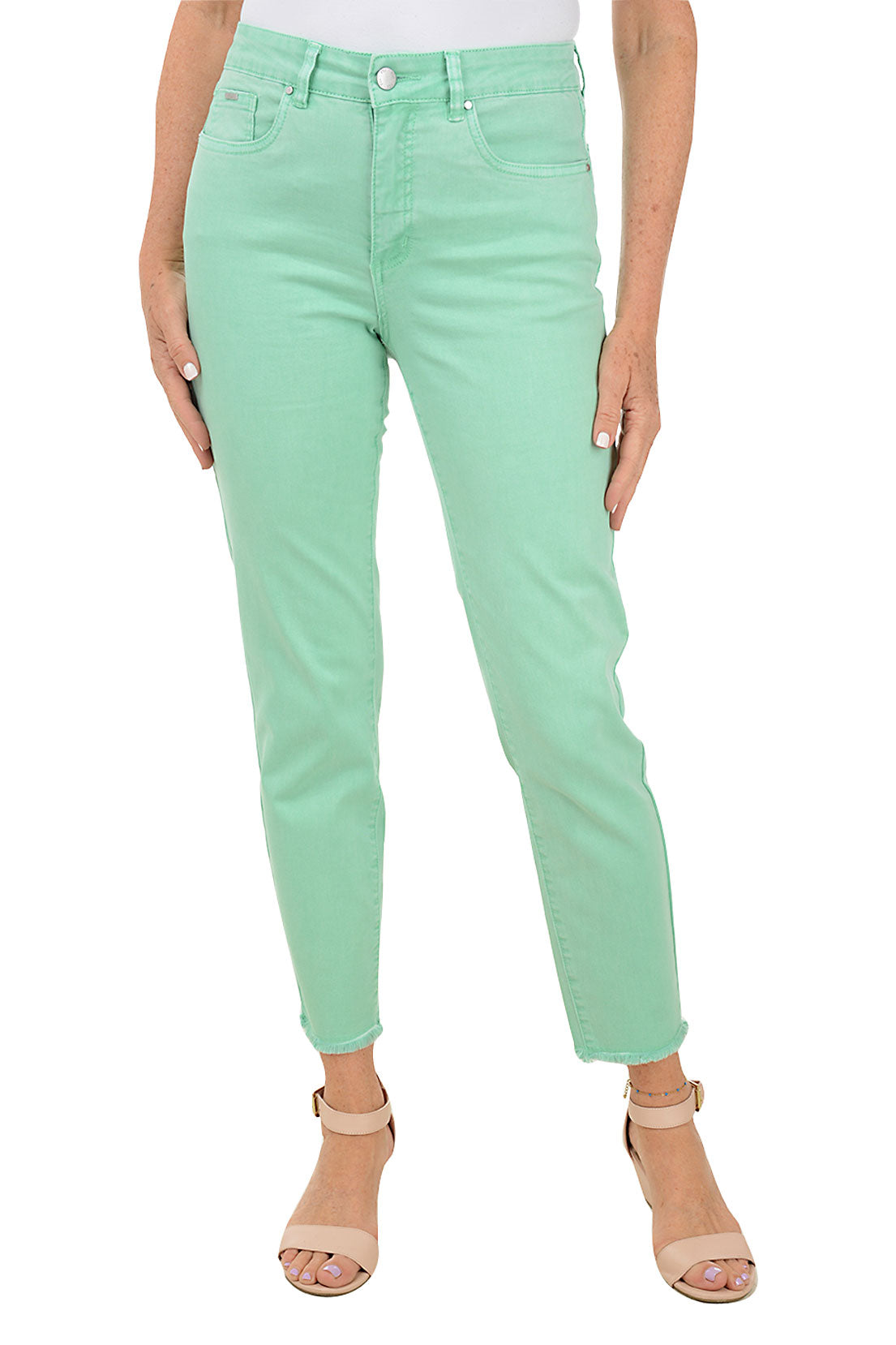 Olivia Frayed Twill Ankle Pants for Women - High Waist Slim Fit Distressed Denim Jeans - Perfect for Casual Outings, Work & Date Night