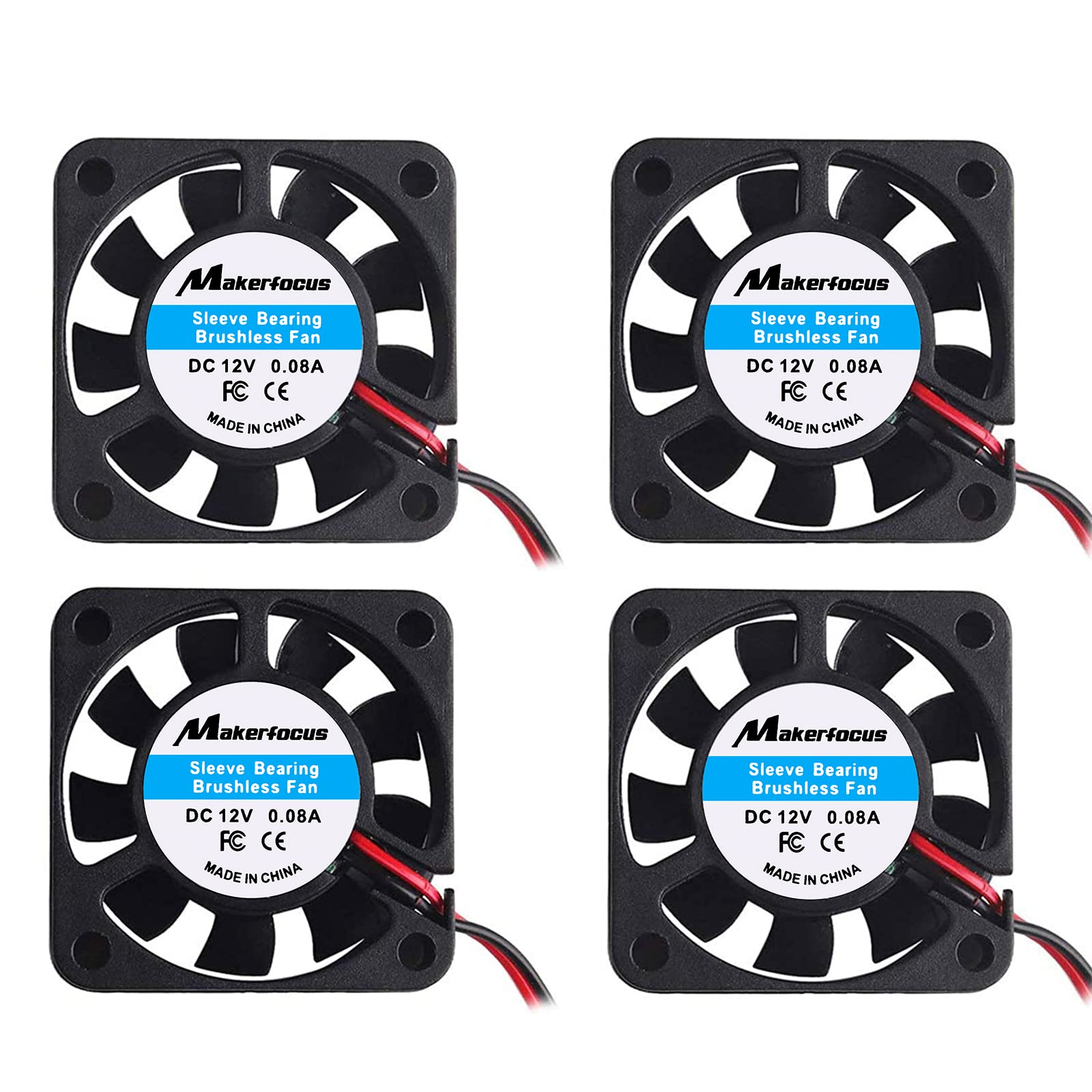 MakerFocus 4-Pack 40mm 12V DC Cooling Fan - Quiet 0.08A Mini Fan (40x40x10mm) with 28cm Cable - Replacement for 3D Printers, DVR, Electronics & Small Appliances - Perfect for Cooling, Ventilation & DIY Projects