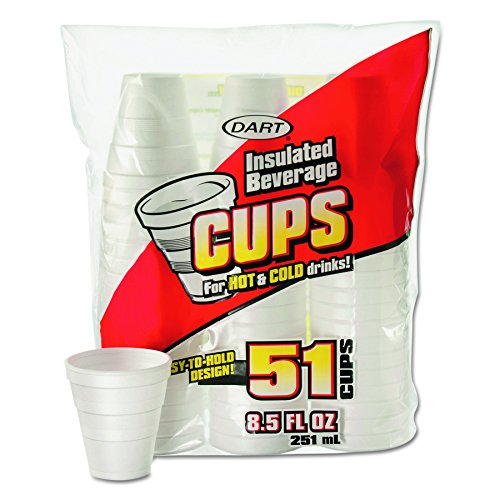 8.5 oz White Dart 8RP51 Foam Drink Cups - 51 Cups per Bag, 24 Bags per Carton - Perfect for Coffee, Tea, Soda, and Party Beverages