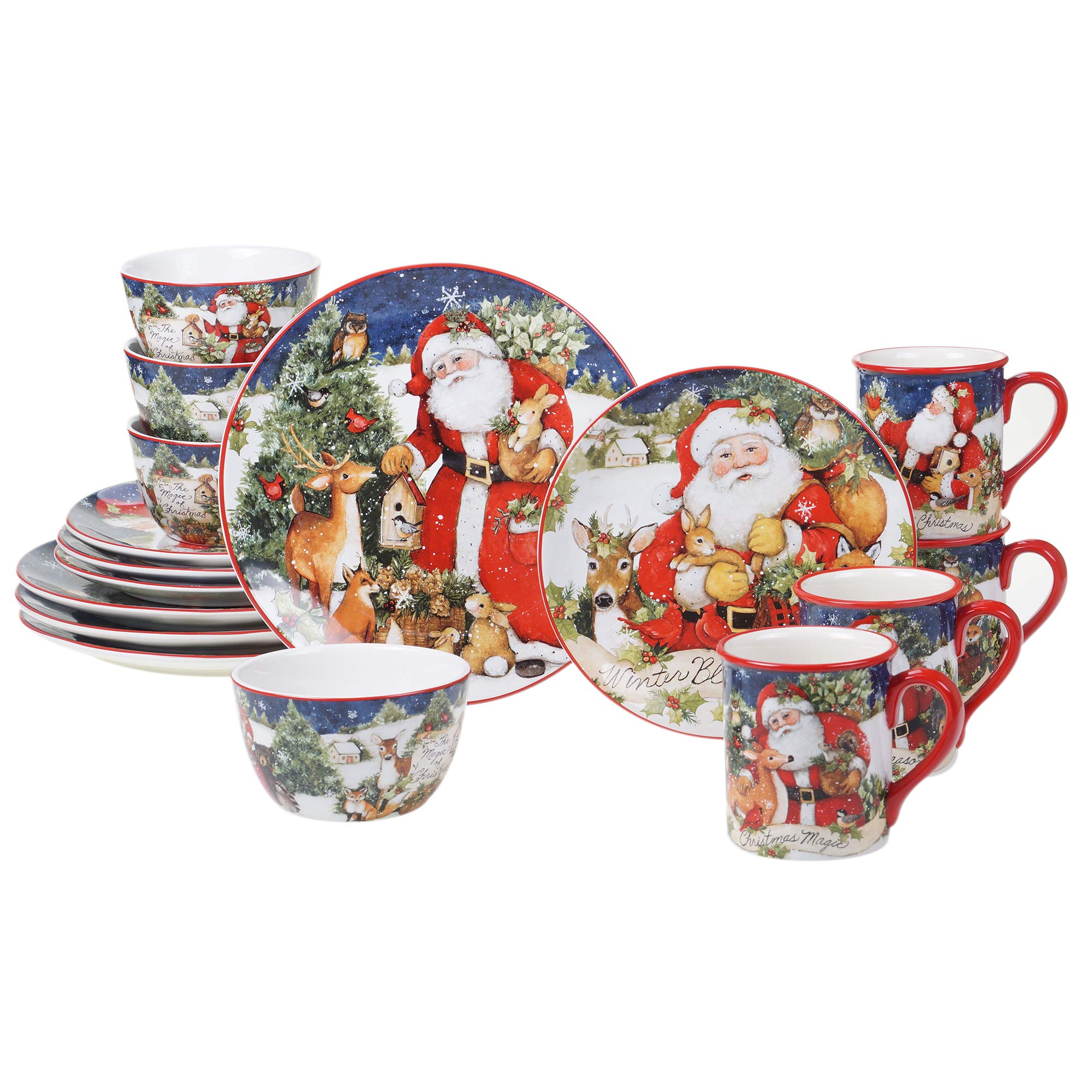 Certified International Magic of Christmas Santa 16-Piece Dinnerware Set - Service for 4, Multicolor Holiday Tableware for Festive Dining & Christmas Parties