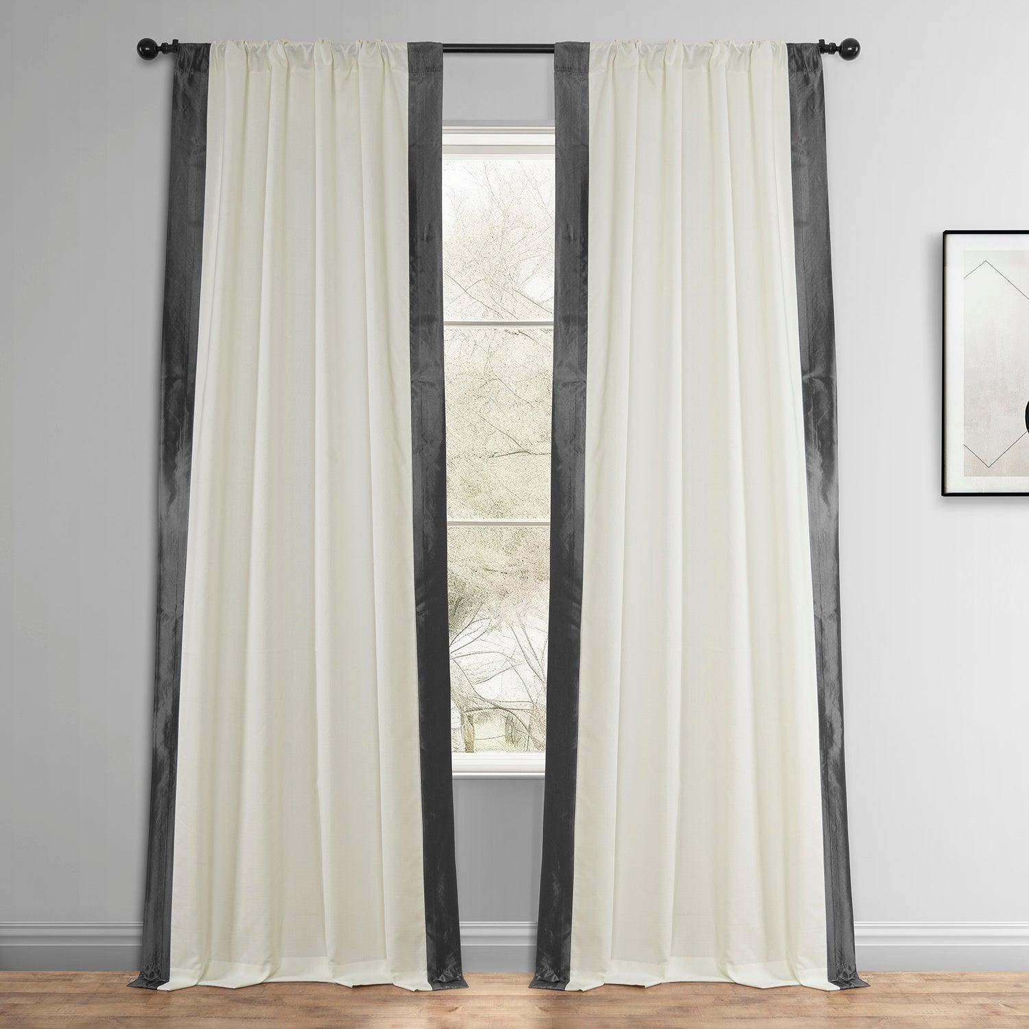 Fresh Pop Dobby Linen Curtains - Off White & Graphite Border - Elegant Window Treatment for Living Room & Bedroom