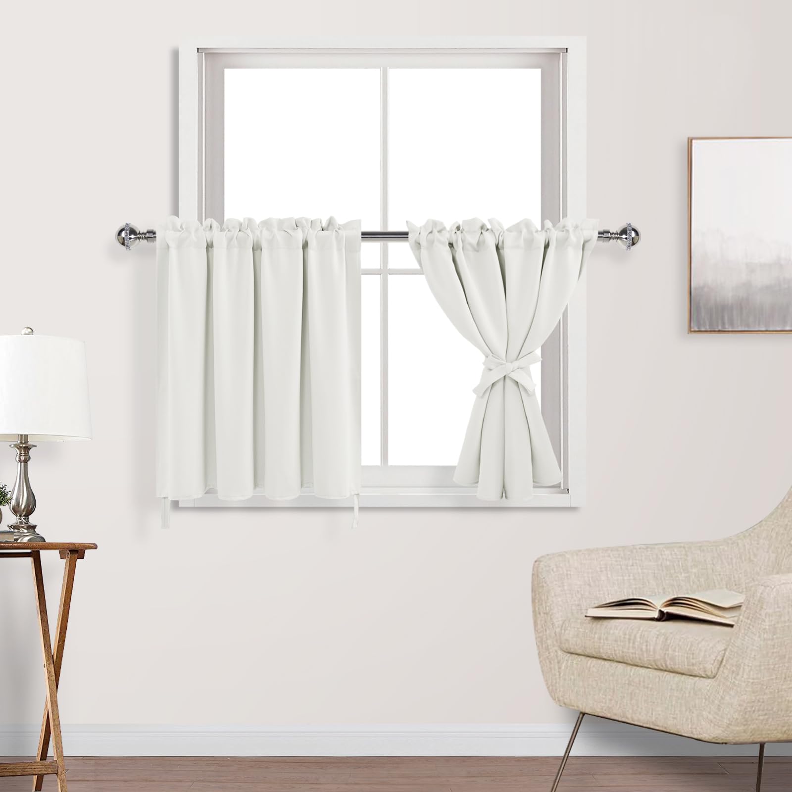 DWCN Thermal Insulated Blackout Curtains for Living Room & Bedroom - 52x30 Inches, Ivory, 1 Pair - Light Blocking, Energy Saving, Noise Reducing - Perfect for Small Windows, Home Theater, and Nursery Rooms