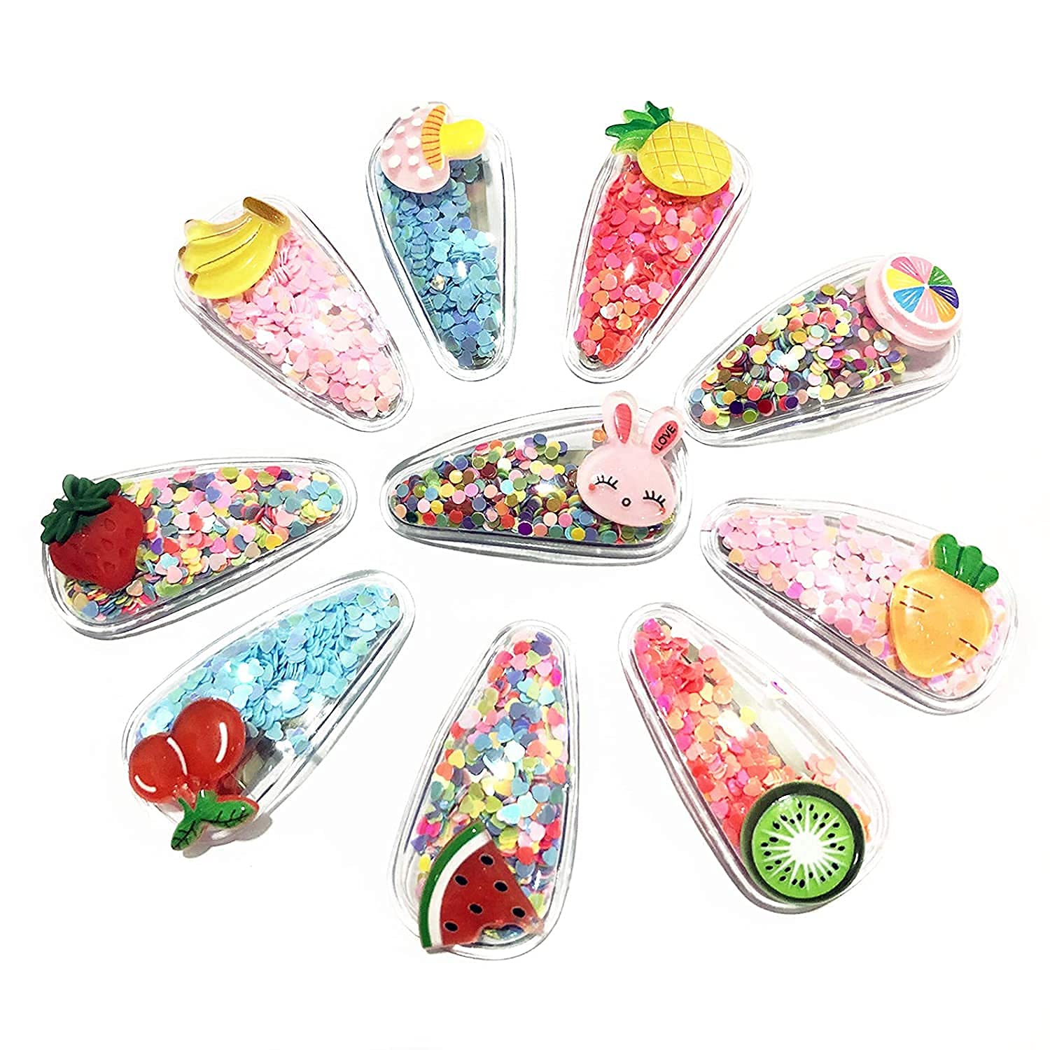 NAKAS Hair Clips for Girls - 10PCS Shiny Fruit Cartoon Hairpins, Non-Slip Barrettes for Toddlers & Teens | Elegant Glitter Hair Accessories for School, Parties & Daily Use