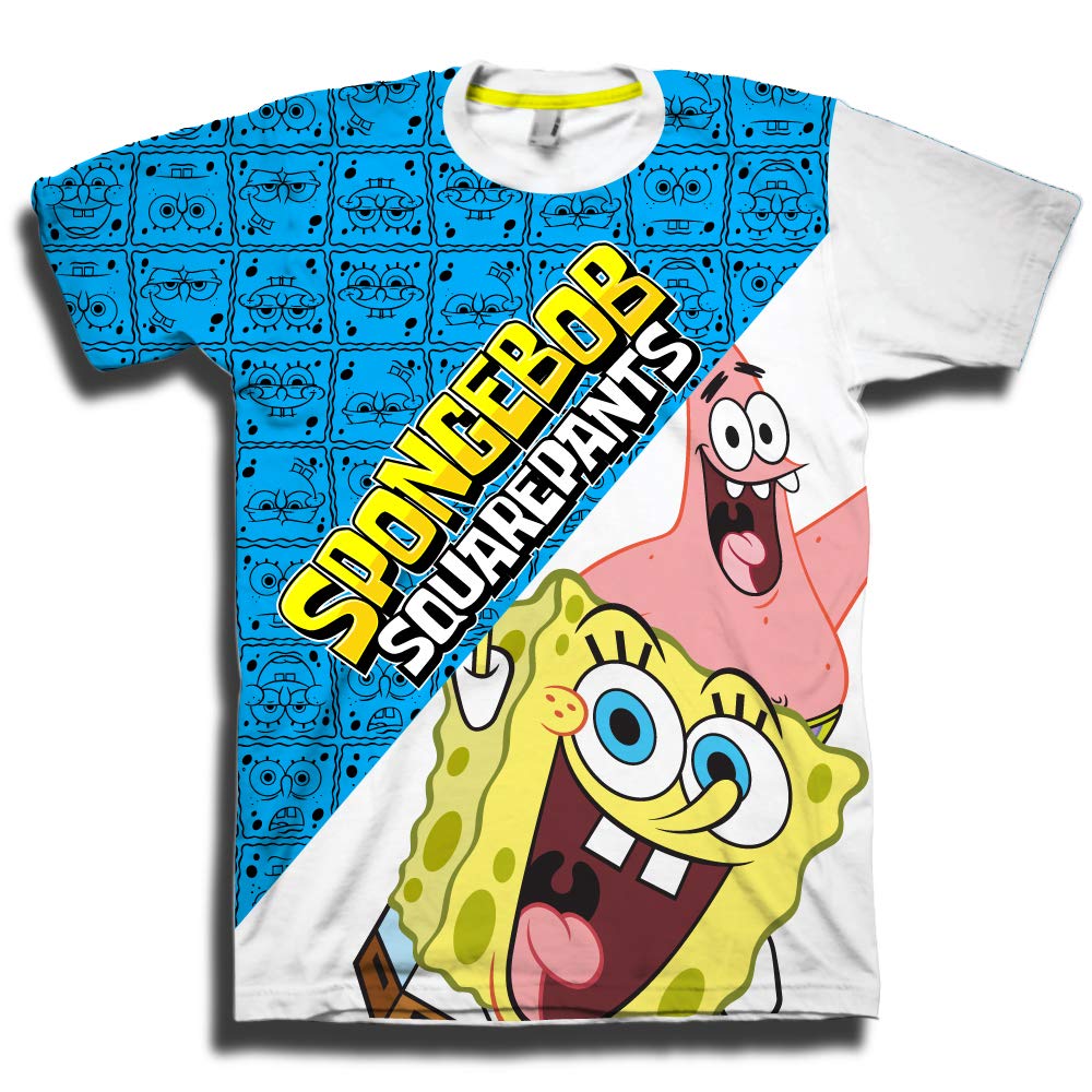 SpongeBob SquarePants Boys' Cartoon Graphic Short Sleeve T-Shirt - Nickelodeon Characters Spongebob, Patrick, Squidward & Mr Krabs - Soft Cotton Tee for Kids Sizes 4-20 - Perfect for School, Playdates & Birthday Parties