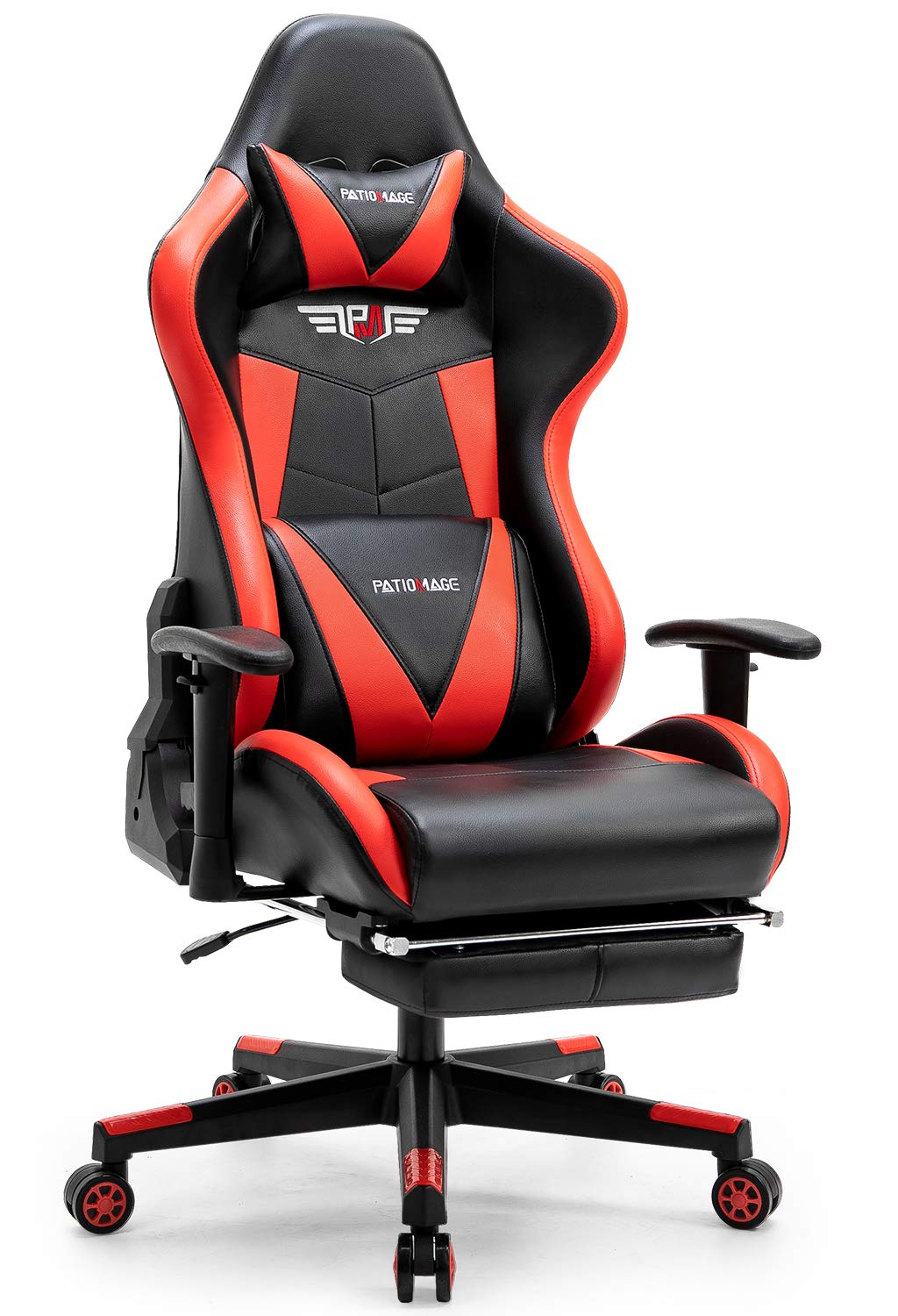 Ergonomic Gaming Chair with Lumbar Support & Headrest - High Back Adjustable Reclining Office Chair with Footrest, PU Leather Swivel Computer Desk Chair for Home & Office Gaming Setup