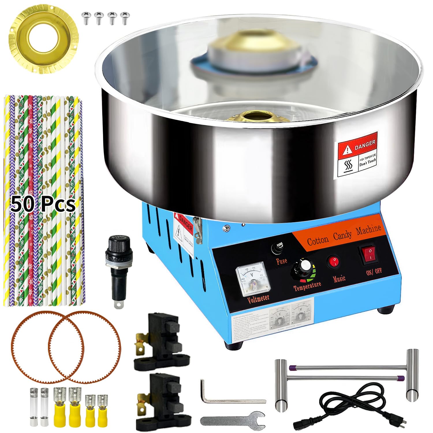 Commercial Cotton Candy Machine 1080W Electric Candy Floss Maker with Sugar Scoop, LED Lights & Music - Perfect for Family Parties, Amusement Parks, Carnivals & Birthday Events