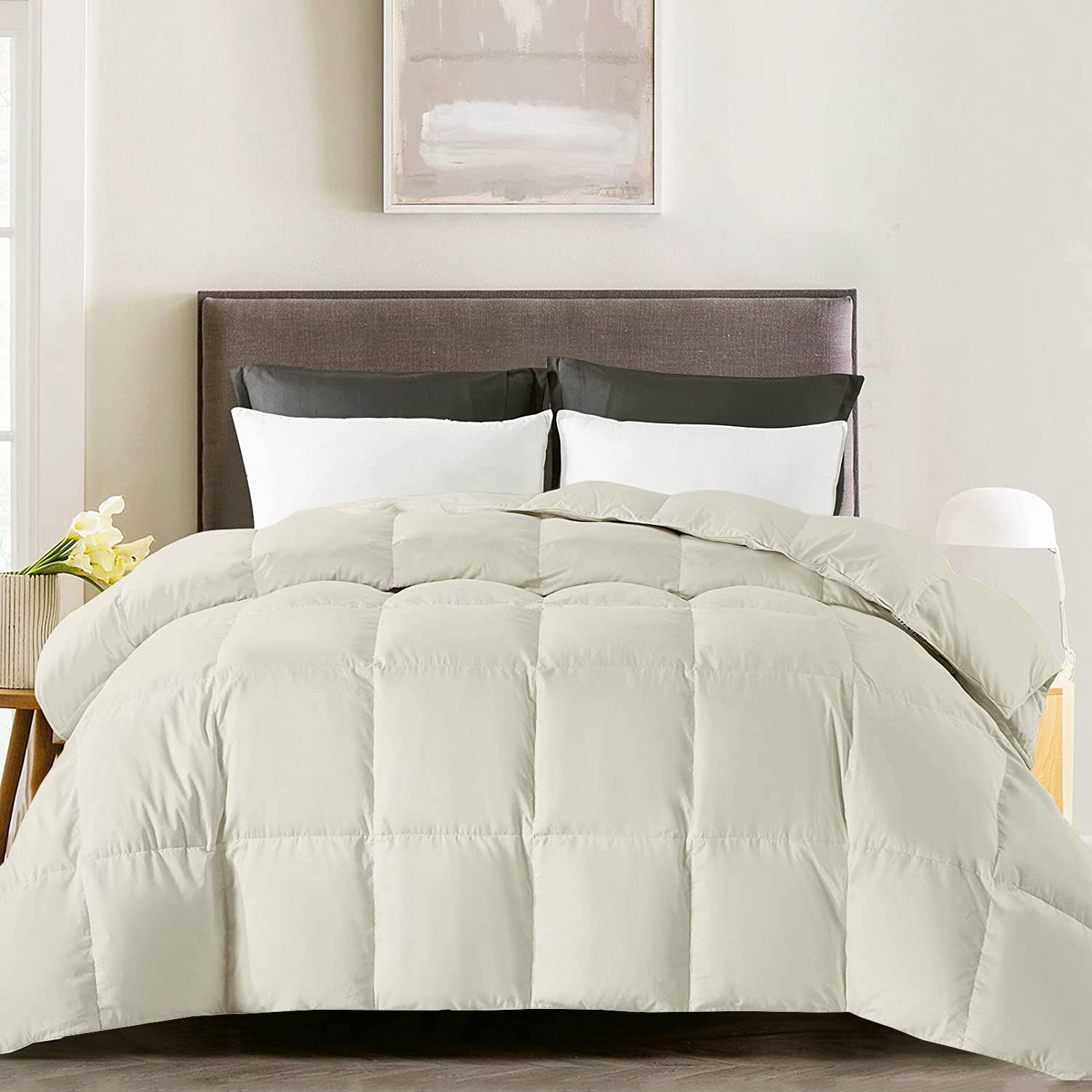 Premium 100% Microfiber Queen Comforter Set - Soft Down Alternative Bedding with Pillow Shams - Ivory Luxury Bed Set for Master Bedroom & Guest Room Decor