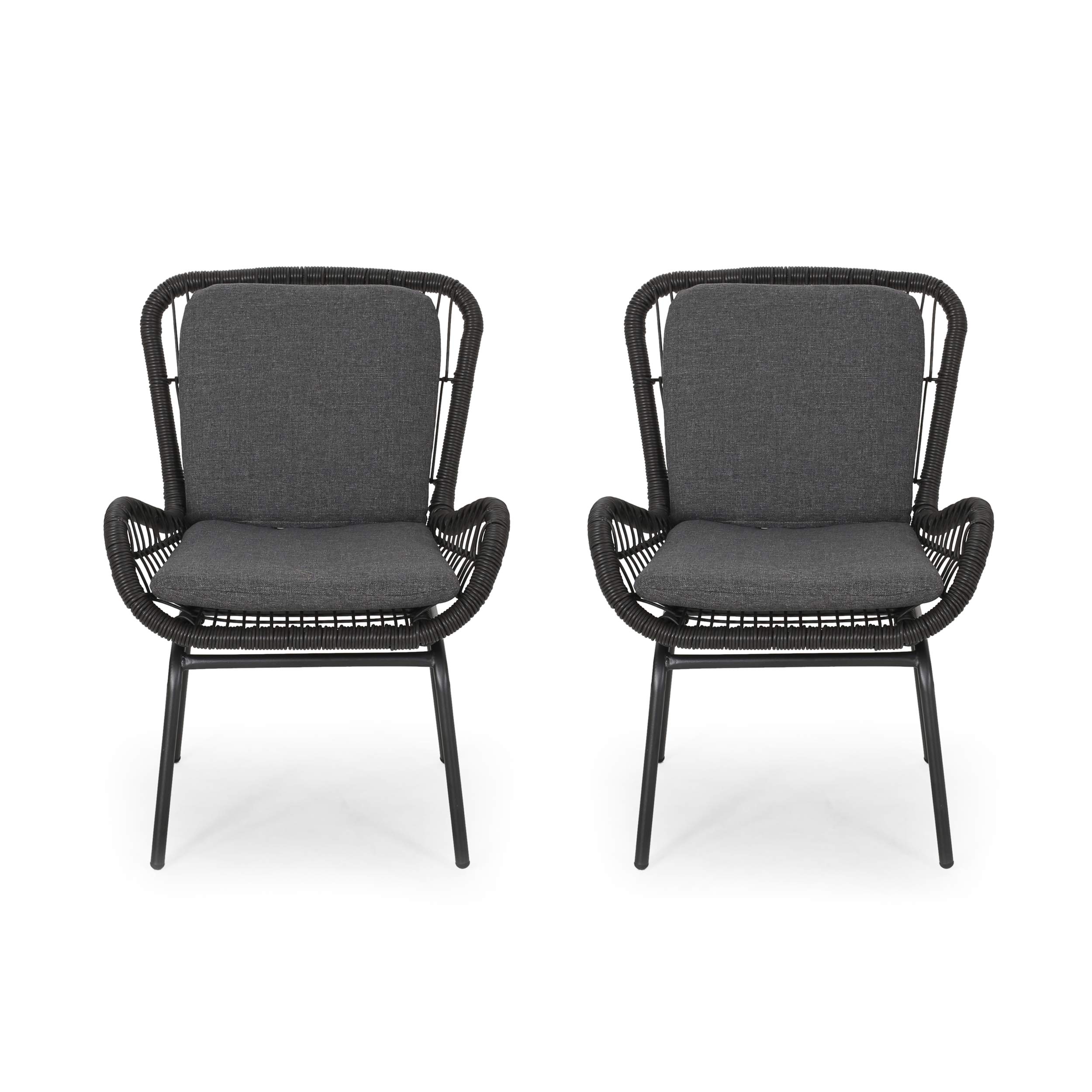 GDFStudio Outdoor Wicker Club Chair Set of 2 with Cushions - Gray & Dark Gray Patio Furniture for Garden, Poolside & Backyard Relaxation