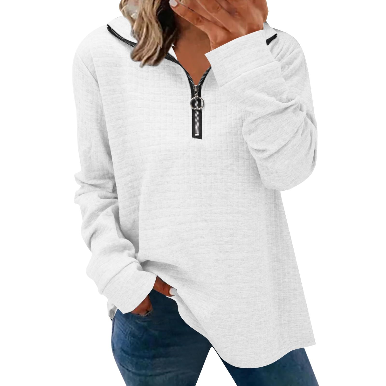 Elegant Women's 3/4 Sleeve V-Neck Blouses with Zipper Collar - Dressy Casual Tops for Work, Date Night & Office Wear
