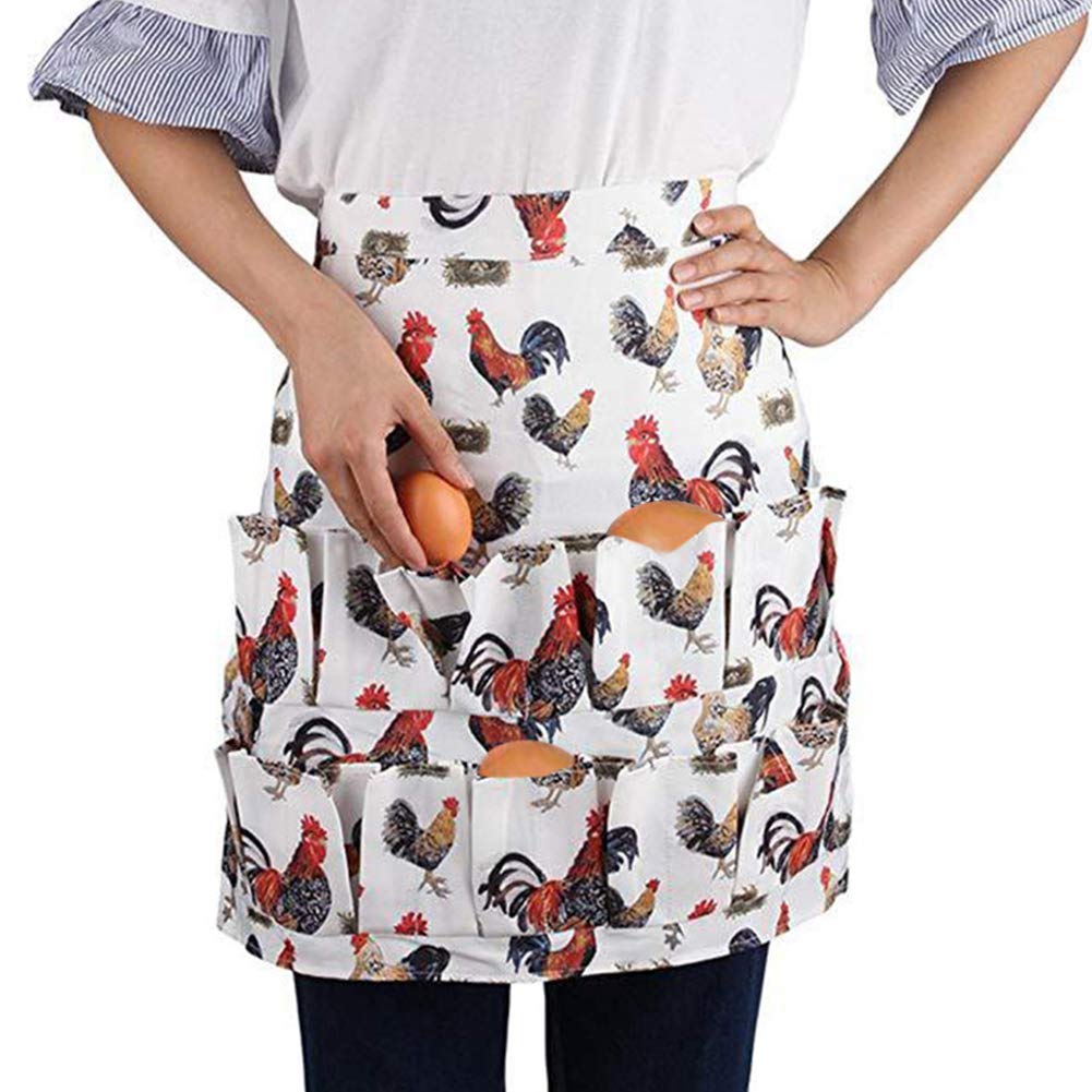 Egg Collecting Apron with 12 Pockets - Rooster Design - Farm Fresh Egg Holder for Chicken Keepers & Gardeners - Perfect for Farm Work, Chicken Coop Cleaning & Egg Harvesting
