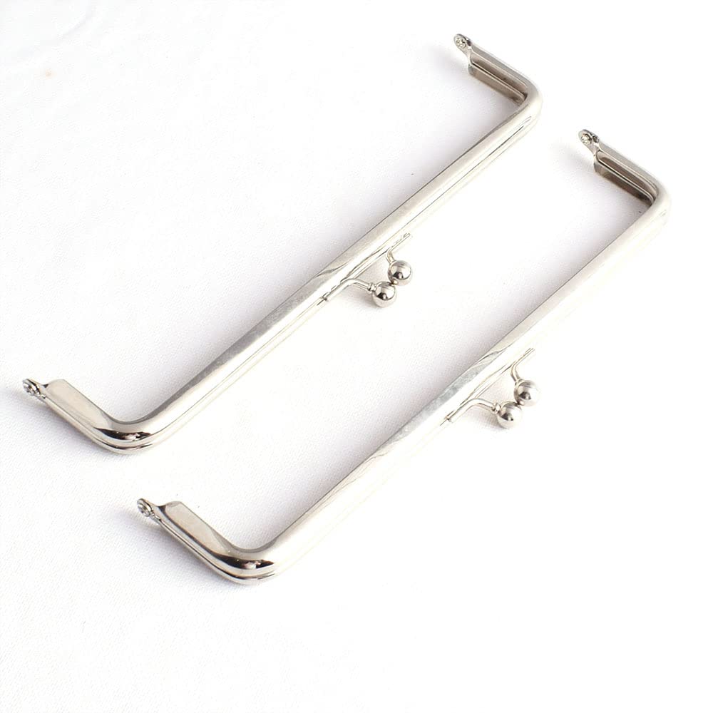 Silver Metal Purse Frame with Kiss Clasp Lock - 7.8 Inch DIY Craft Purse Handle for Women & Girls - Perfect for Coin Bags, Clutches, and Handmade Fashion Accessories