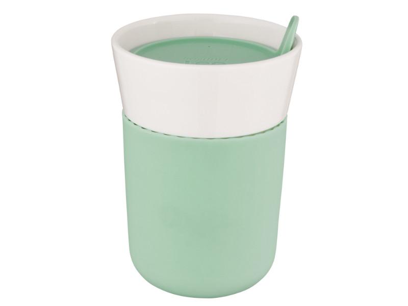 BergHOFF Leo 11.2oz Porcelain Travel Mug with Lid - Insulated Green Coffee Cup for Hot & Cold Drinks - Perfect for Commuting, Office, Camping & Outdoor Activities