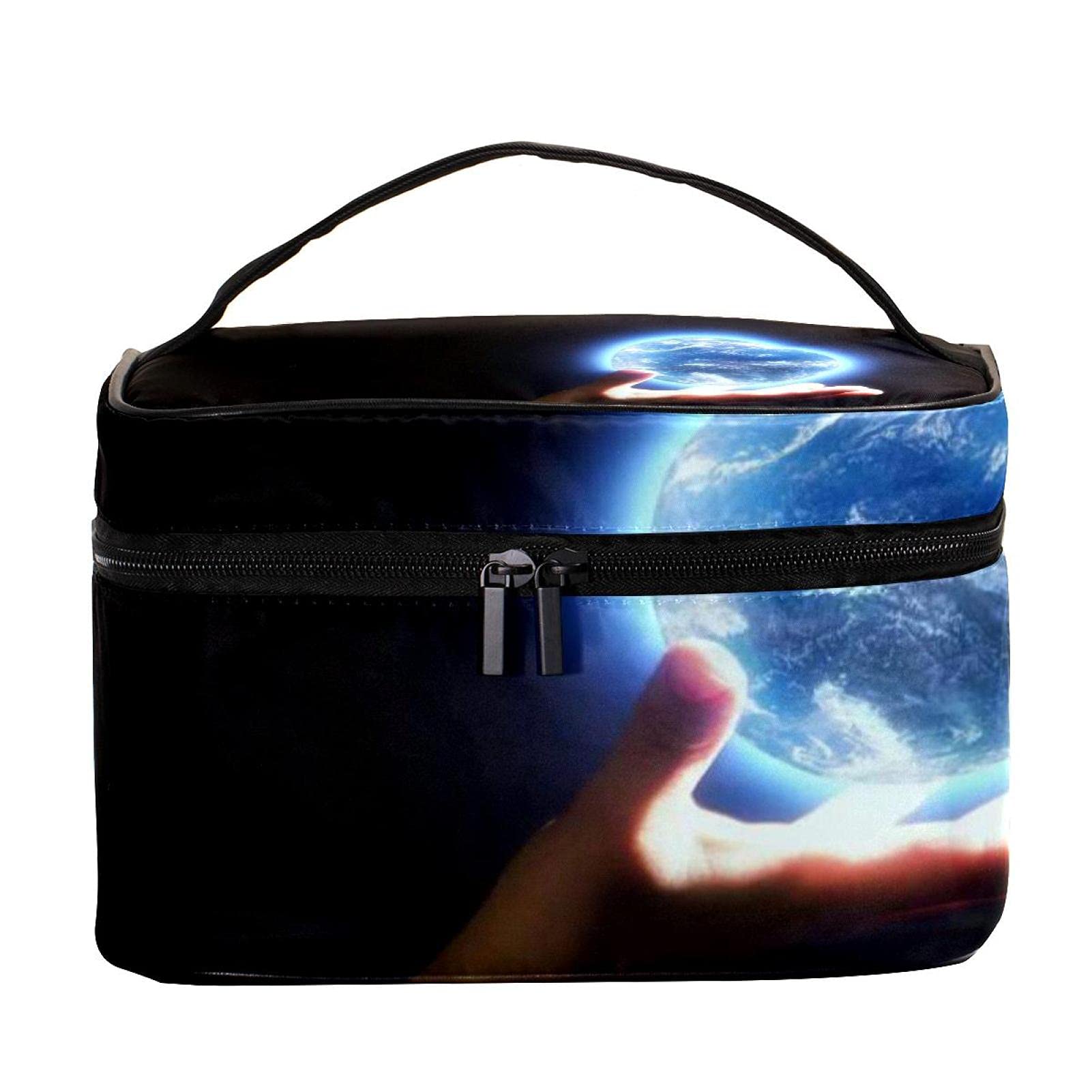 Bright Earth in Hand Large Travel Makeup Bag - Waterproof Cosmetic Organizer with Zipper, Toiletry Pouch for Women & Girls - Perfect for Travel, Gym, and Daily Essentials Storage