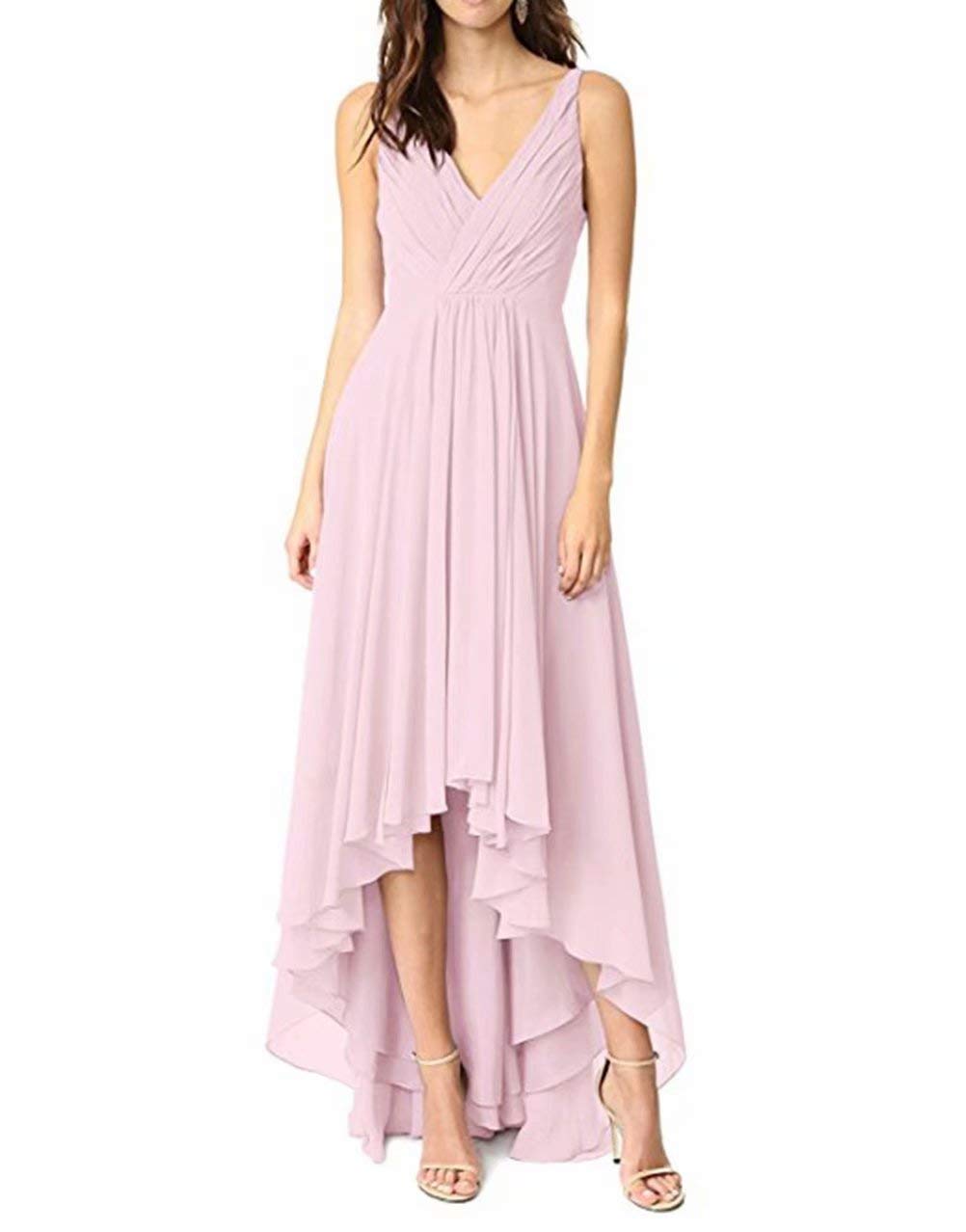 Elegant Chiffon Wedding Dress & Bridesmaid Gown - High Low Hem, Backless Design, Tea Length for Prom & Special Occasions | Perfect for Beach Weddings, Evening Parties & Formal Events