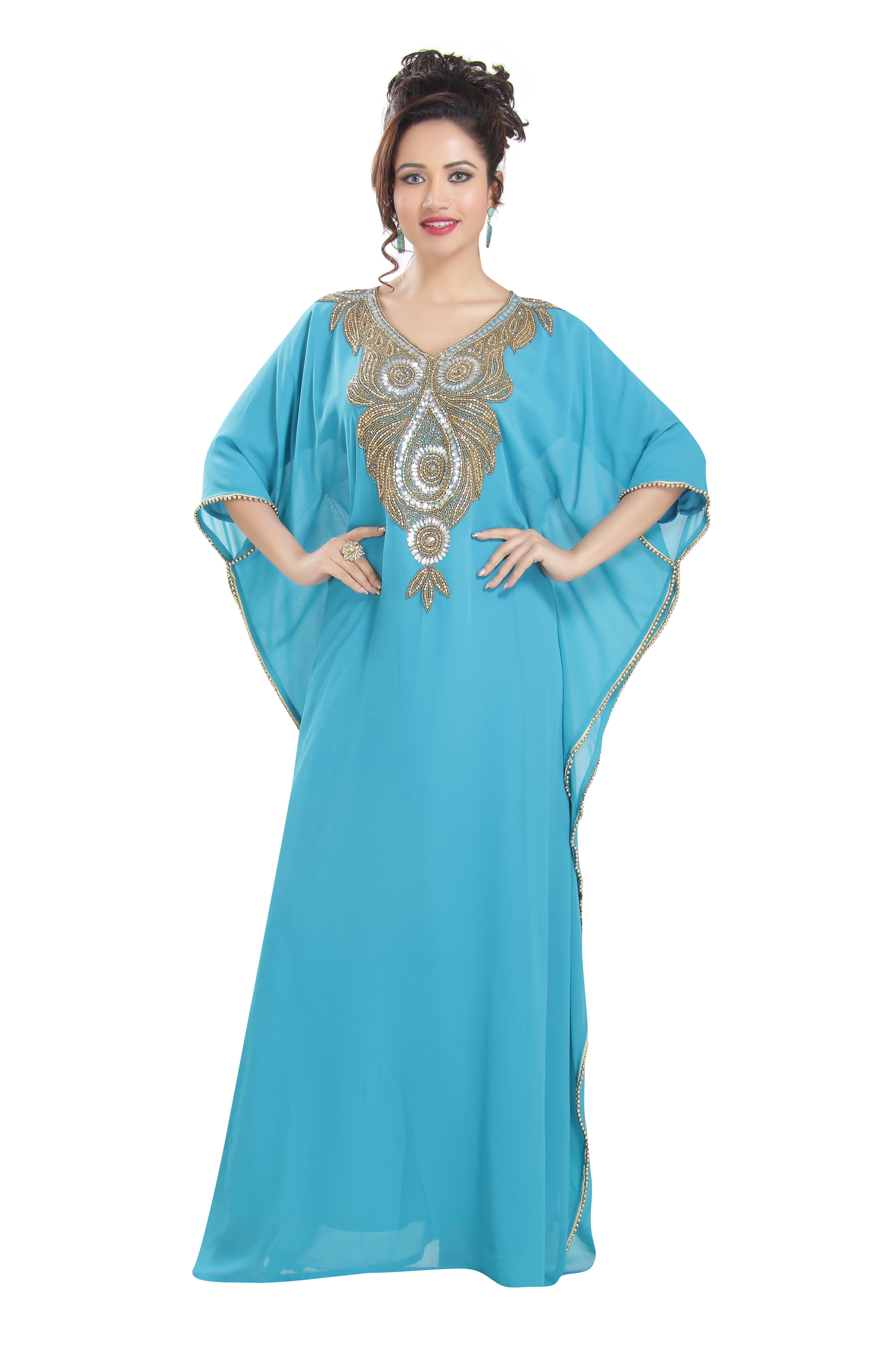 Designer Farasha Maxi Hand Embroidered Dress - Elegant Boho Floral Embellished Long Dress for Women | Perfect for Weddings, Parties & Summer Vacations