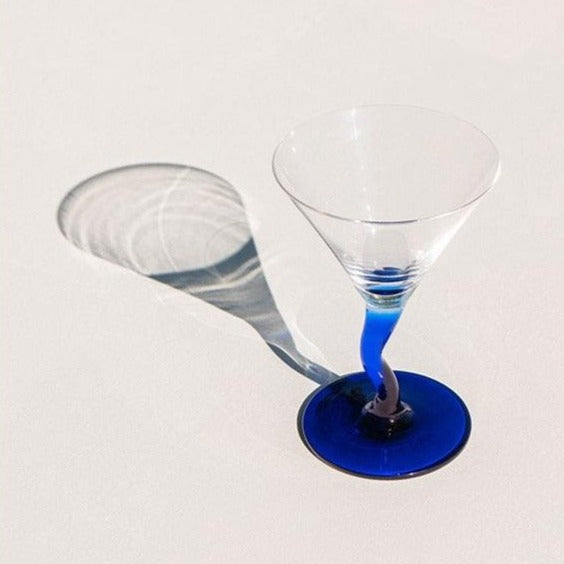 Elegant Blue Twist Martini Glass Set - 12oz Cocktail Glasses for Parties, Bars & Home Entertaining - Perfect for Martinis, Margaritas & Fancy Drinks