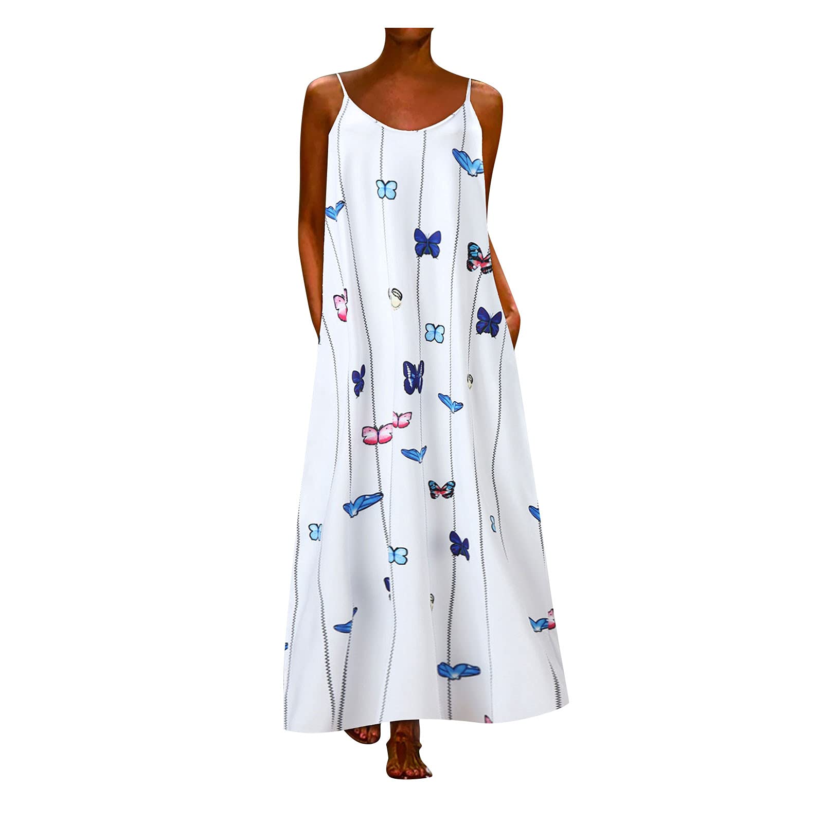 Women's Midi Shift Dress - Plaid Watercolor Floral Print Loose Fit Sleeveless Summer Sundress | Casual Wear, Beach Cover Up, Vacation Outfit, Office Attire