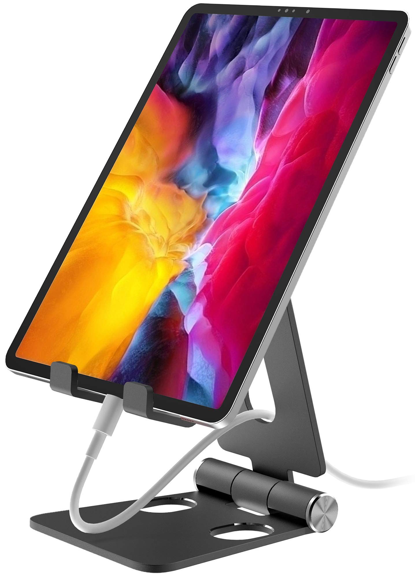 Aduro U-Rise XL Adjustable Aluminum Tablet Stand - Foldable Phone & iPad Holder for iPhone, iPad Pro 11/10.5/9.7, Air, Mini 4/3/2, Nexus, Samsung Tab, E-Readers (4-12 Inch) - Perfect for Desk, Bed, Kitchen & Travel - Black