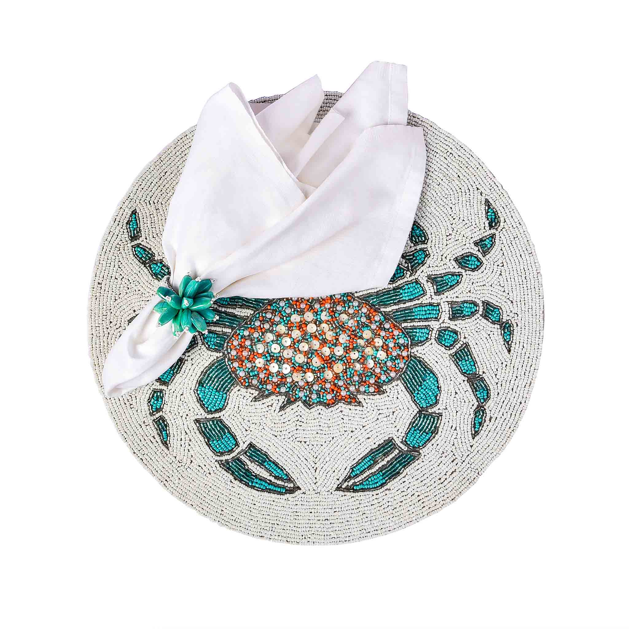 Stay Salty Beaded Placemat Set of 2 - Cream & Teal Coastal Decor for Dining Table, Kitchen Counter, or Beach House Decor