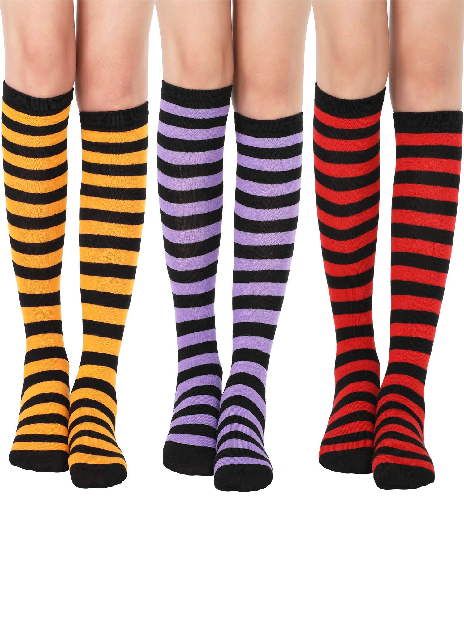 Tatuo 3 Pairs Striped Knee High Socks for Women - Christmas Elf Cosplay Costume Accessories, Holiday Party & Gift Ideas