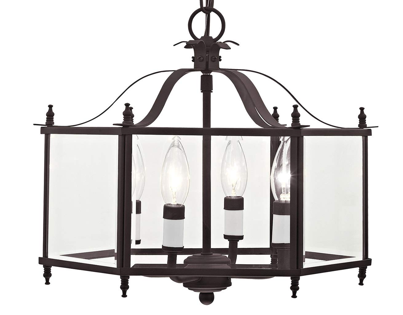 Livex Lighting 4398-07 Livingston 4-Light Convertible Hanging Lantern/Ceiling Fixture in Bronze - Perfect for Entryway, Dining Room & Outdoor Patio Lighting