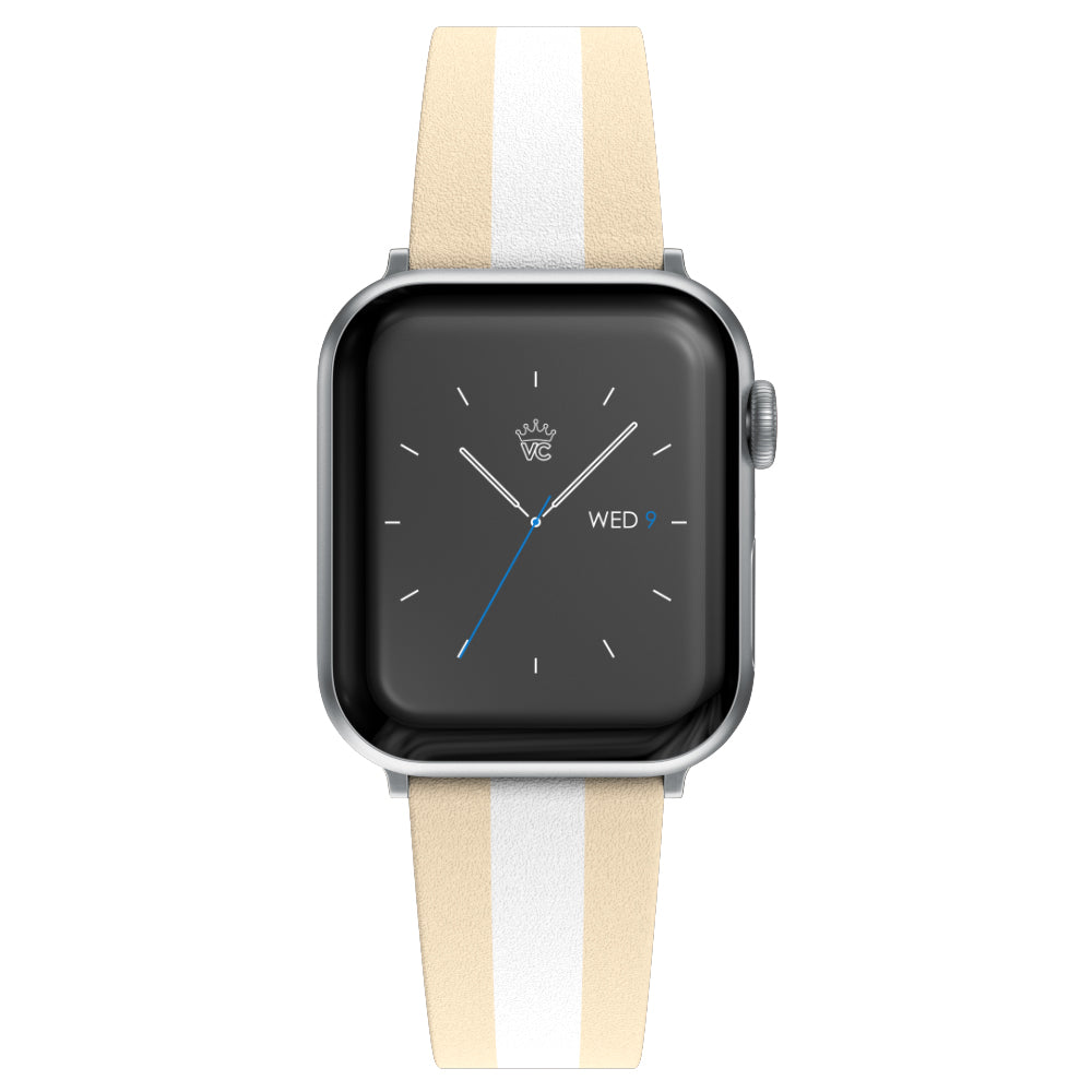 Tan & White Stripes Apple Watch Band - Soft Nylon Sport Strap for Apple Watch Series 9/8/7/6/SE/5/4/3/2/1 - Adjustable & Breathable for Workout, Running & Daily Wear