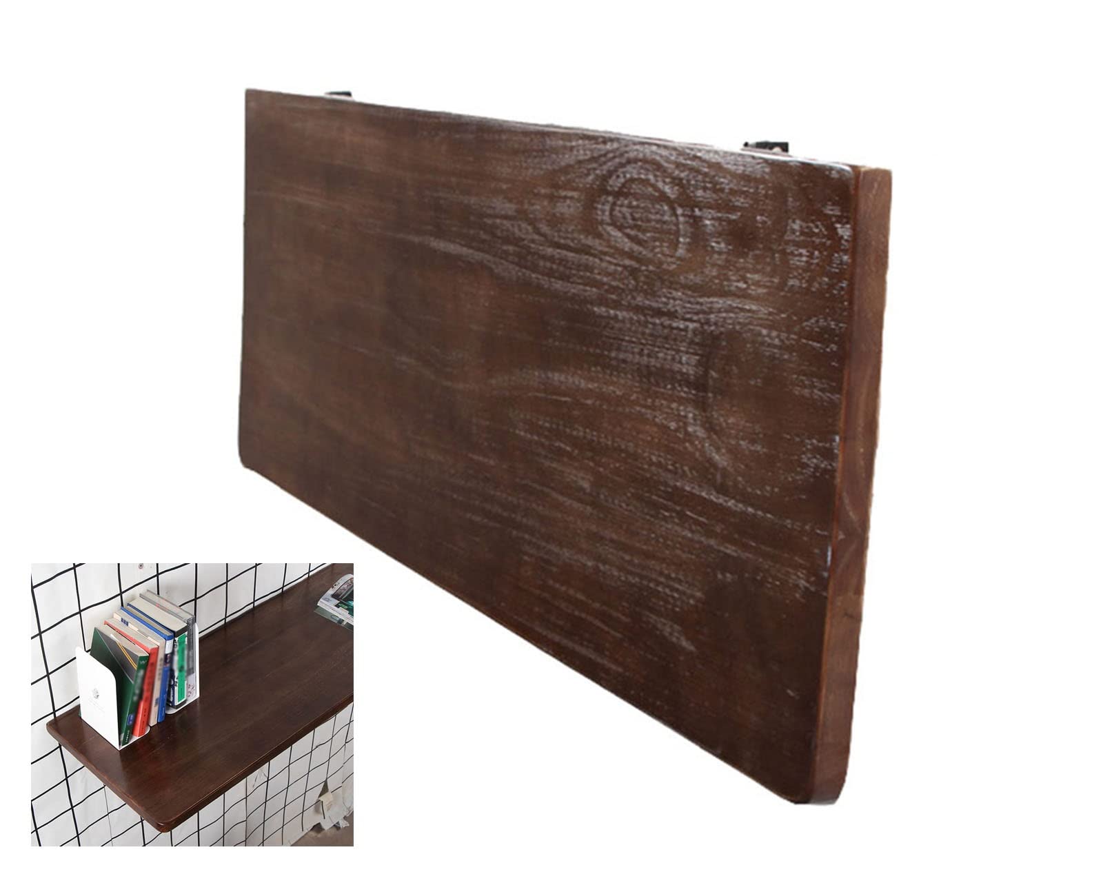 Space Saving Wall Mounted Folding Desk - Brown Wooden Floating Laptop Table for Dining, Study & Work (60x45cm/23.6x17.7in) - Perfect for Small Spaces, Bedroom, Bathroom, Balcony & Home Office Organization