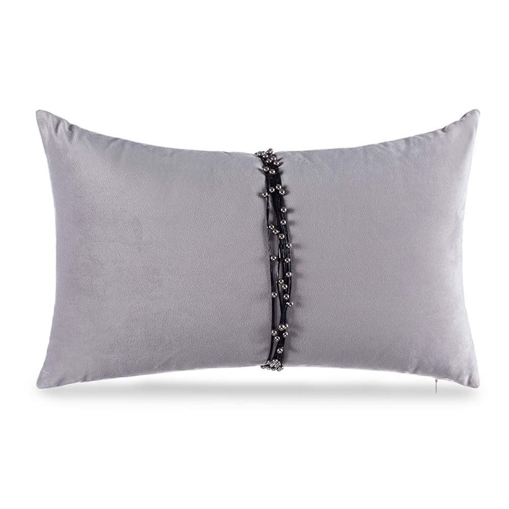 Premium Mocofo PU Houndstooth Lamb Fur Square Throw Pillow Cover 12x20 Inches - Gray Velvet Sofa Decorative Pillowcase for Living Room, Bedroom & Office Decor