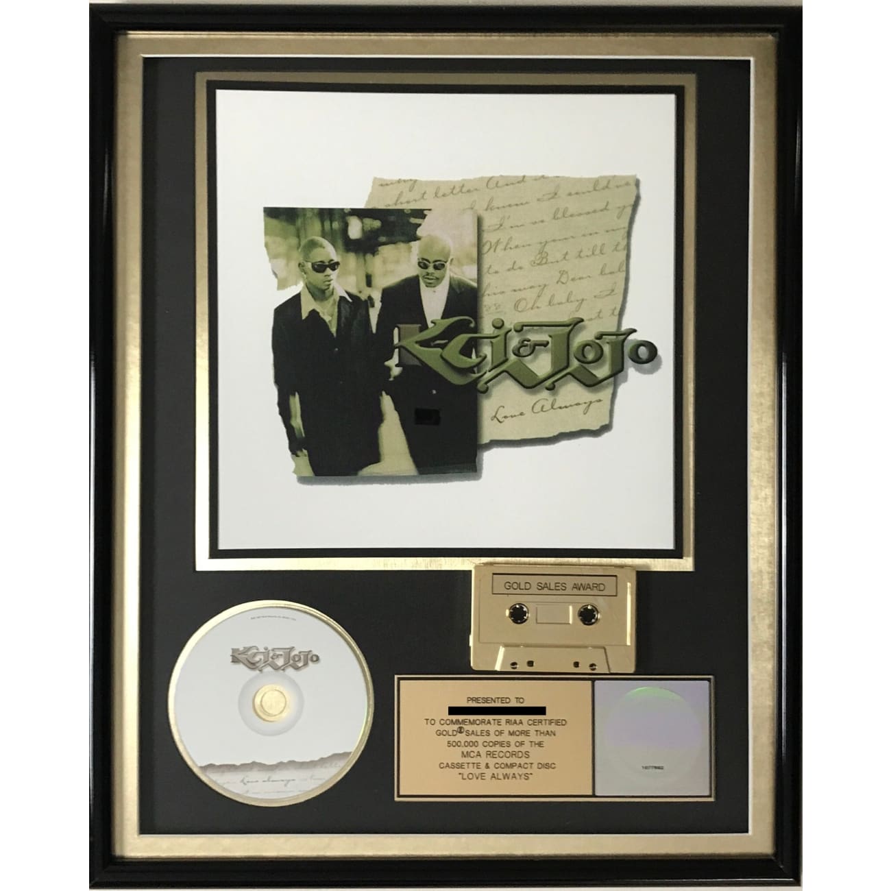 K-Ci & Jojo Love Always RIAA Certified Gold Album Award - Perfect for Music Collectors and R&B Fans