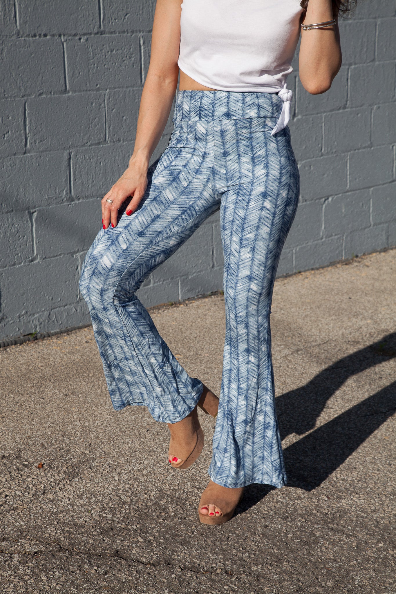 Blue Glass Flare Leggings for Women - High Waisted Yoga Pants with Bootcut Design - Perfect for Yoga, Workouts, and Casual Wear