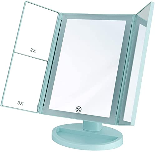 Sicunang Makeup Mirror with 22 LED Lights - 1x/2x/3x Magnification Trifold Vanity Mirror, Touch Screen & USB Charging, 180° Adjustable for Bathroom & Dressing Table - Perfect for Makeup Application, Skincare Routine, and Hair Styling