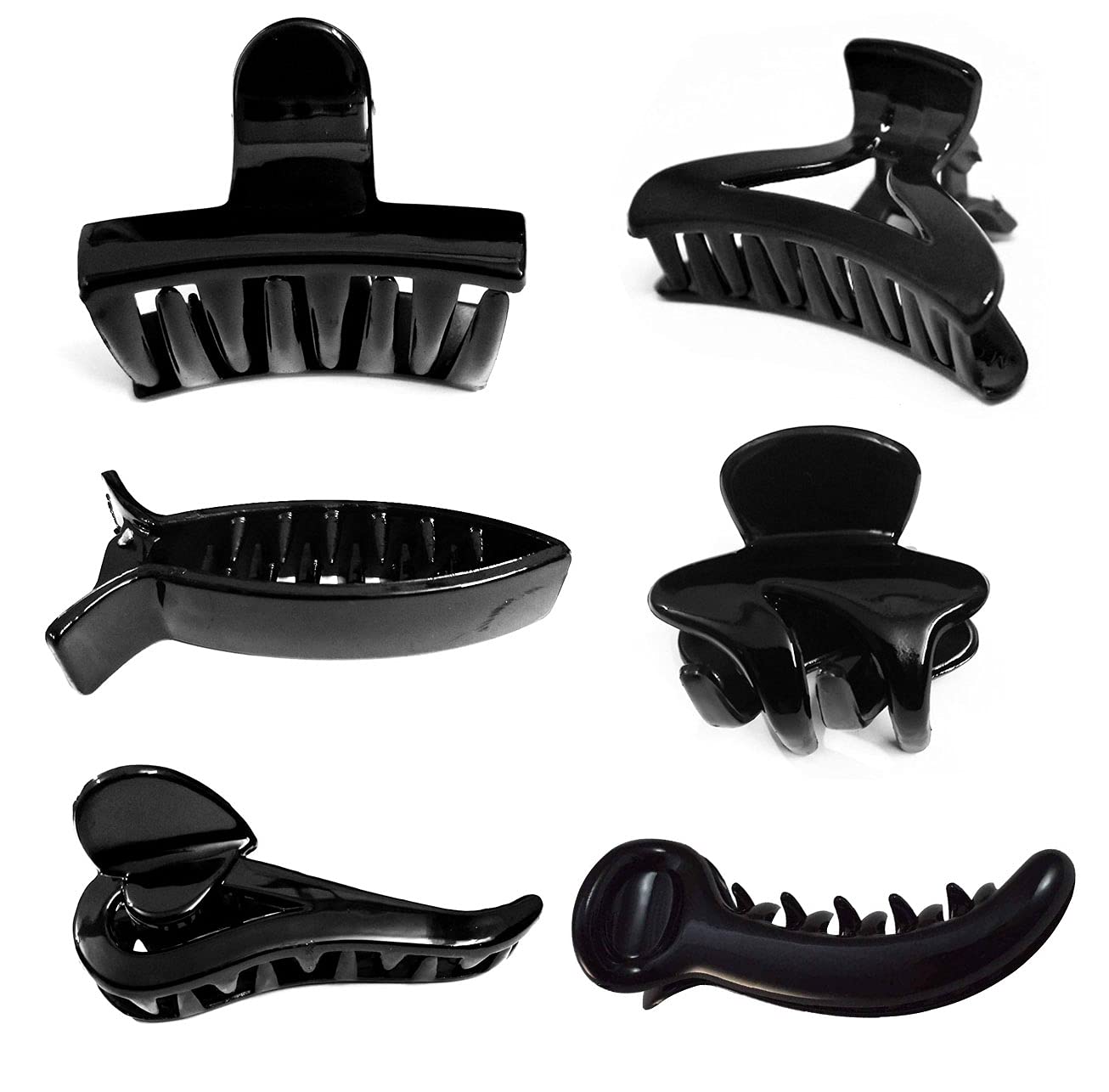 Stylish Large Hair Claw Clips for Women - 6 Pack Black - Perfect for Ponytails & Updos