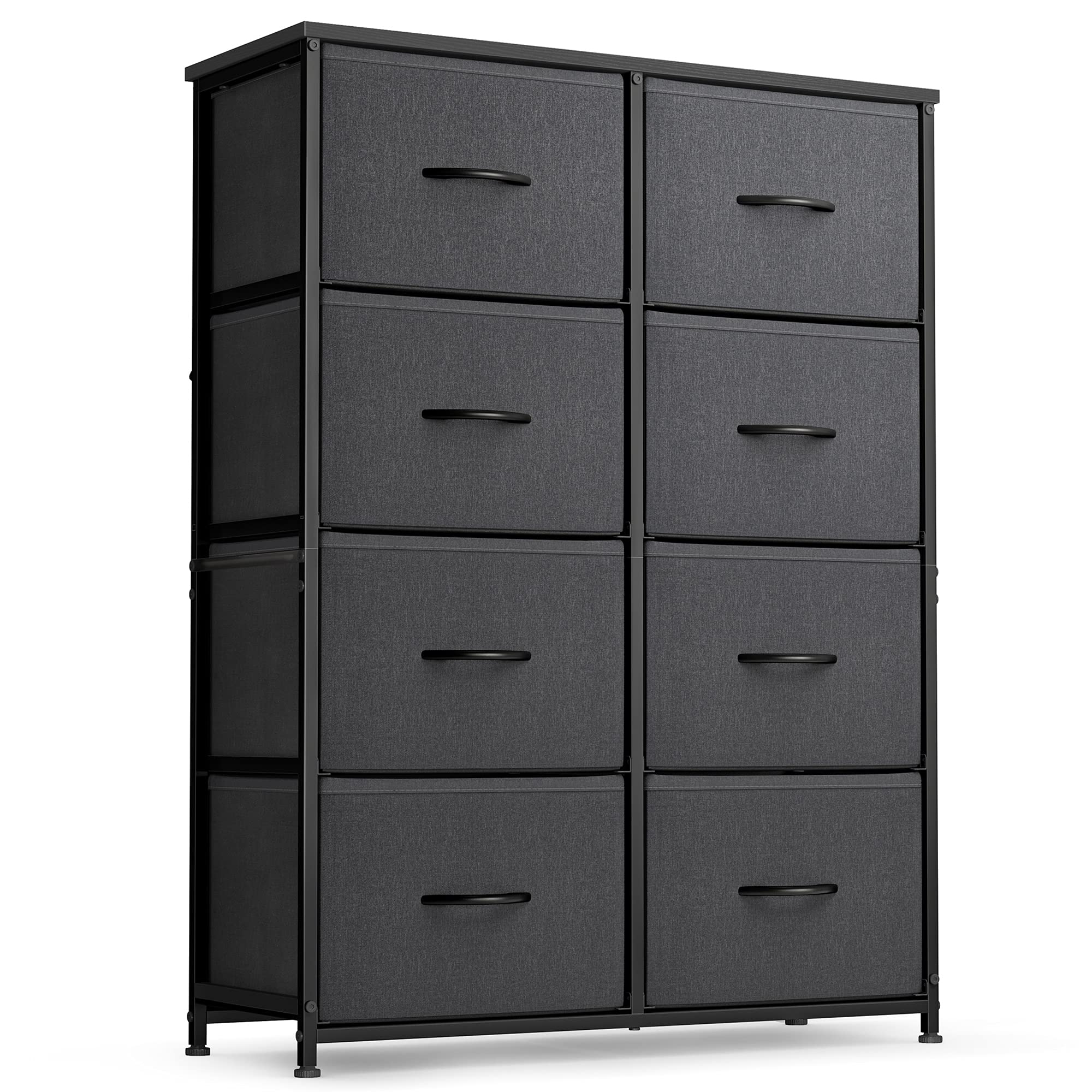 FEZIBO 8-Drawer Dresser Organizer with Steel Frame & Wood Top - Extra Large Storage Tower for Bedroom, Hallway, Entryway & Closet - Black Grey Furniture Perfect for Home Organization & Small Space Living