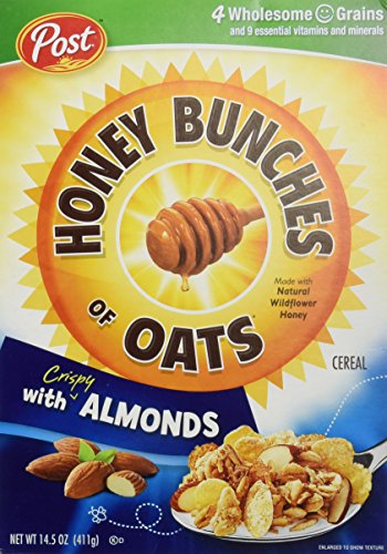 Honey Bunches of Oats with Almonds Cereal - 14.5 oz Box (Pack of 4) - Crunchy Breakfast Cereal for Kids & Adults - Perfect for Mornings, Snacks & On-the-Go