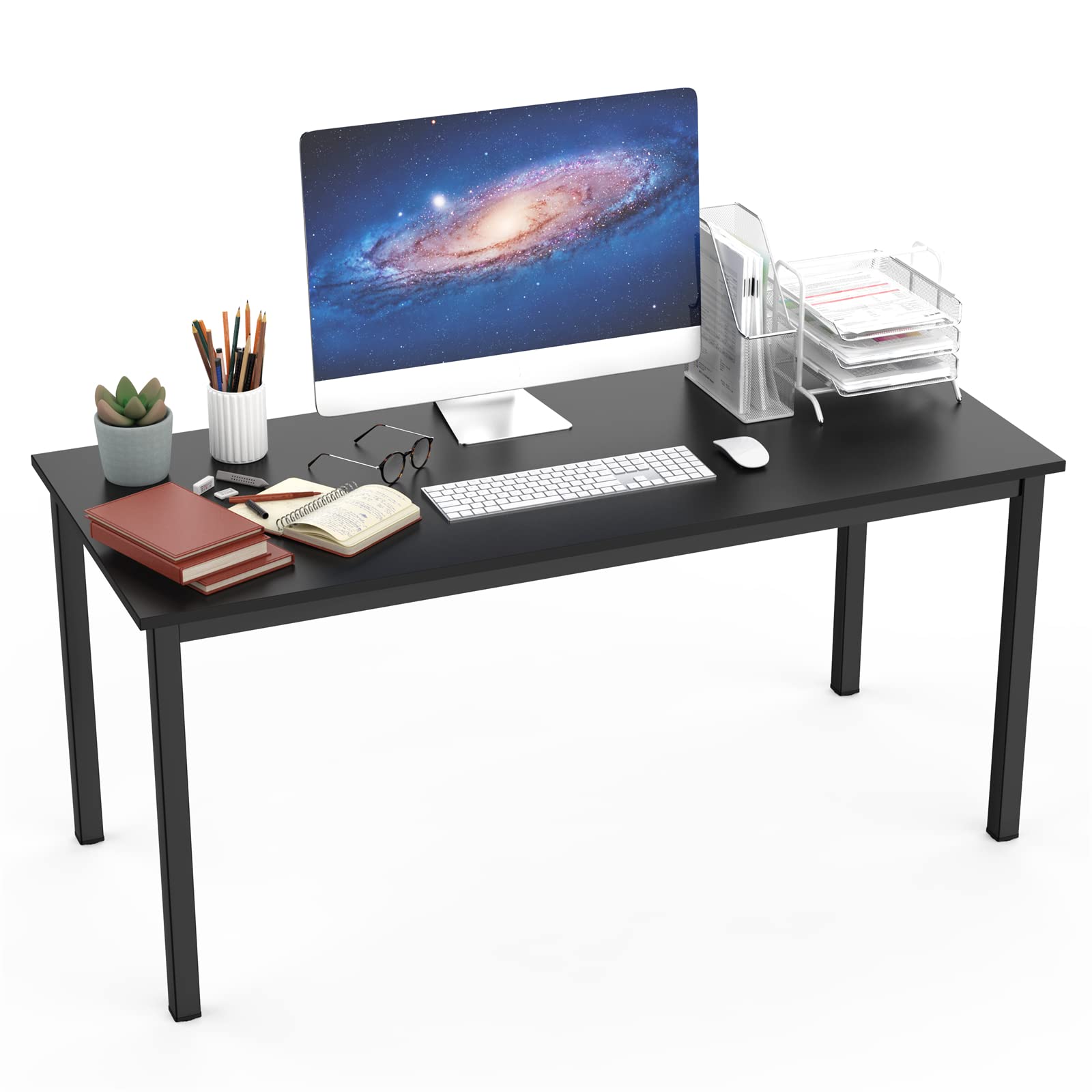 Soges 55-Inch Modern Computer Desk - Home Office Study Desk, Laptop Workstation with Writing Table, Black | Perfect for Small Spaces, Remote Work & Online Learning
