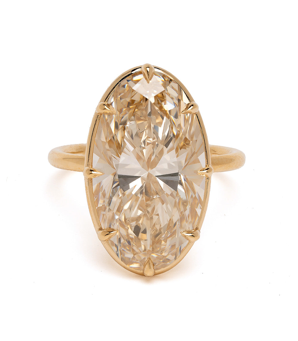 Gigi 8x6mm Oval Champagne Diamond Ring - 14K Gold Plated Wedding Band, Engagement Ring for Women, Perfect for Anniversaries & Special Occasions