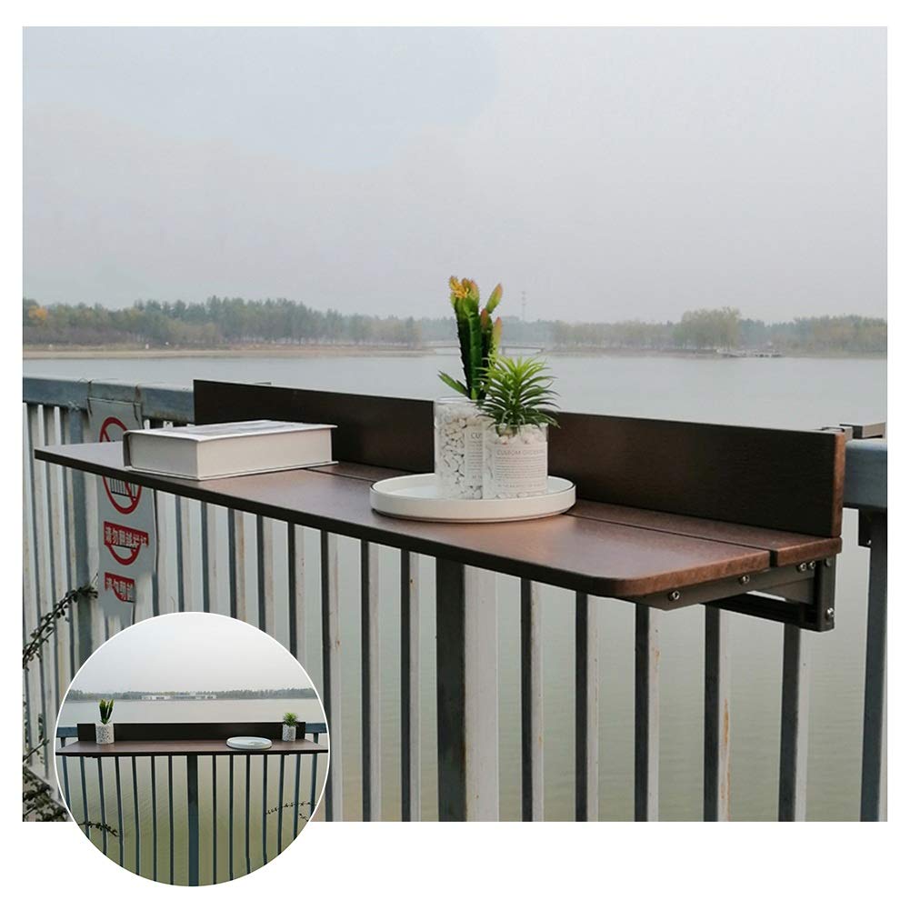 Adjustable Height Balcony Hanging Folding Table - Outdoor Railing Mounted Coffee Table & Kids Desk - 4 Size Options (Brown, 120x27cm) by PENGFEI - Perfect for Small Spaces, Apartment Living & Relaxing Coffee Breaks