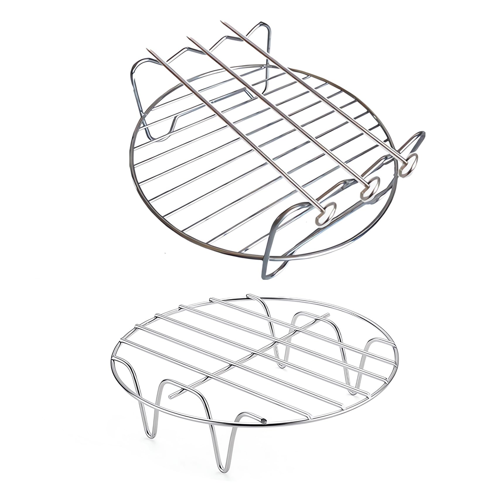 2Pcs Air Fryer Accessories Kit - Multipurpose Cooking Steaming Rack & 3 Skewer Rack Set (6 Inch) - Compatible with Most Air Fryers - Perfect for Healthy Frying, Steaming, and Grilling - Ideal for Family Meals, Parties, and Quick Snacks