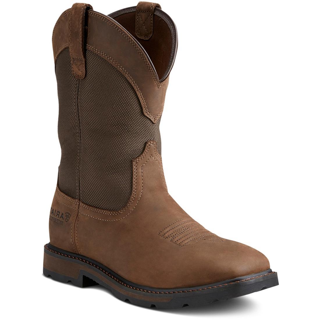 **Groundbreaker Steel Toe Waterproof Wide Square Toe Work Boots for Men - Palm Brown - Heavy Duty Safety Boots for Construction, Warehouse & Outdoor Work**