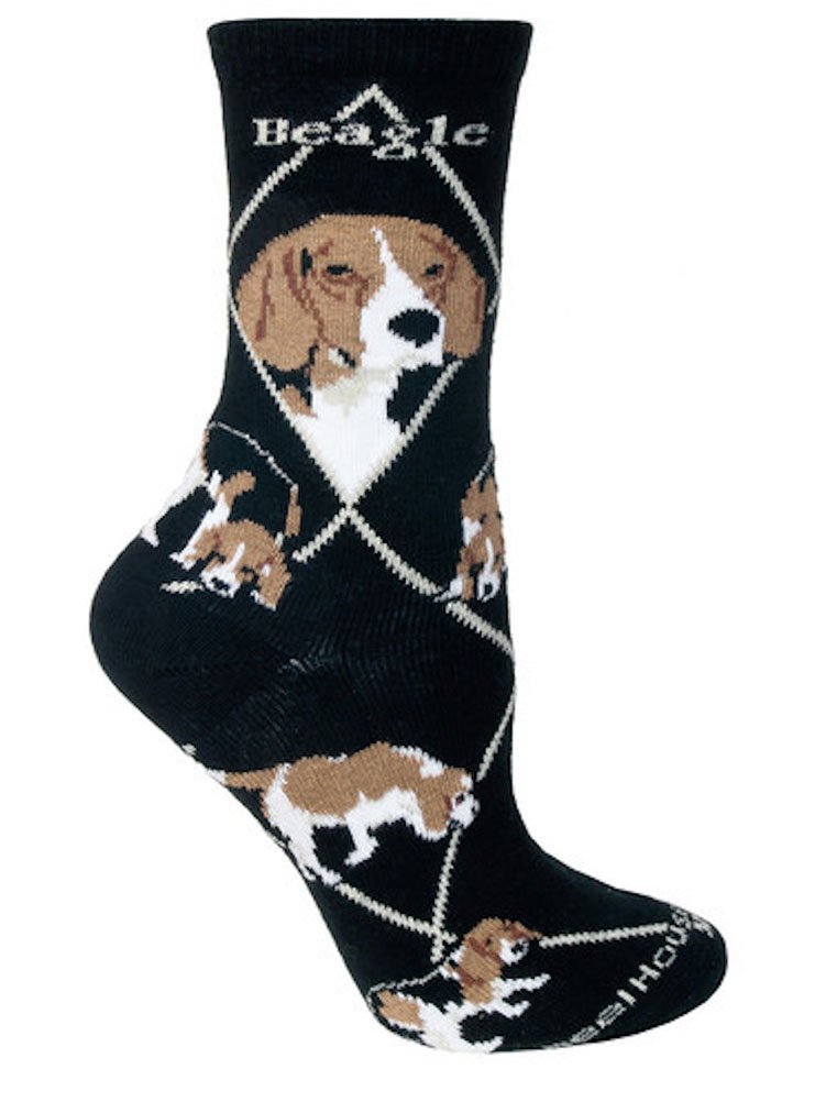 Beagle Black Cotton Dog Novelty Socks for Adults Size 9-11 - Comfortable Animal Print Crew Socks for Dog Lovers, Casual Wear & Gift Ideas