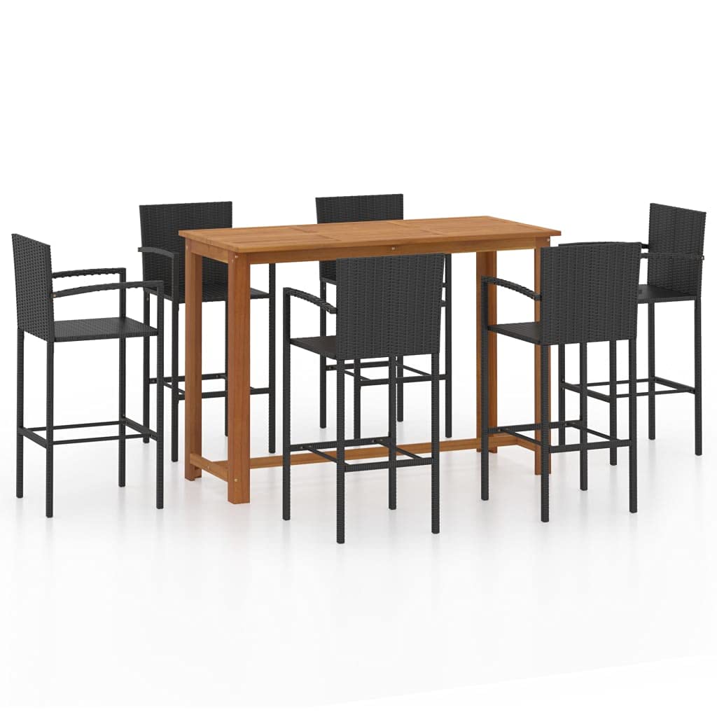 Premium 7-Piece Black Wicker Rattan Patio Furniture Set with Chairs, Coffee Table & Side Table - Fast Shipping for Outdoor Garden, Bistro, Porch & Backyard Relaxation