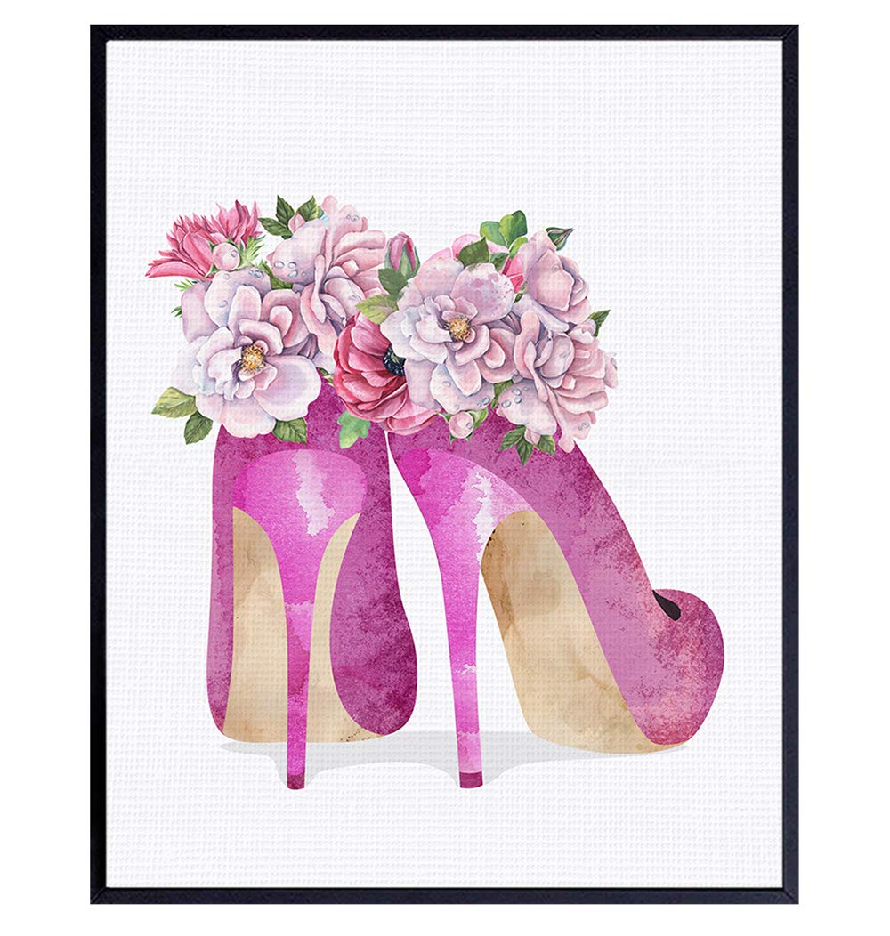 Glam Wall Decor - Fashion Wall Art Poster for Women & Girls - High Fashionista Luxury Print - Pink Couture High Heel Shoes - Perfect for Bedroom & Living Room Decoration