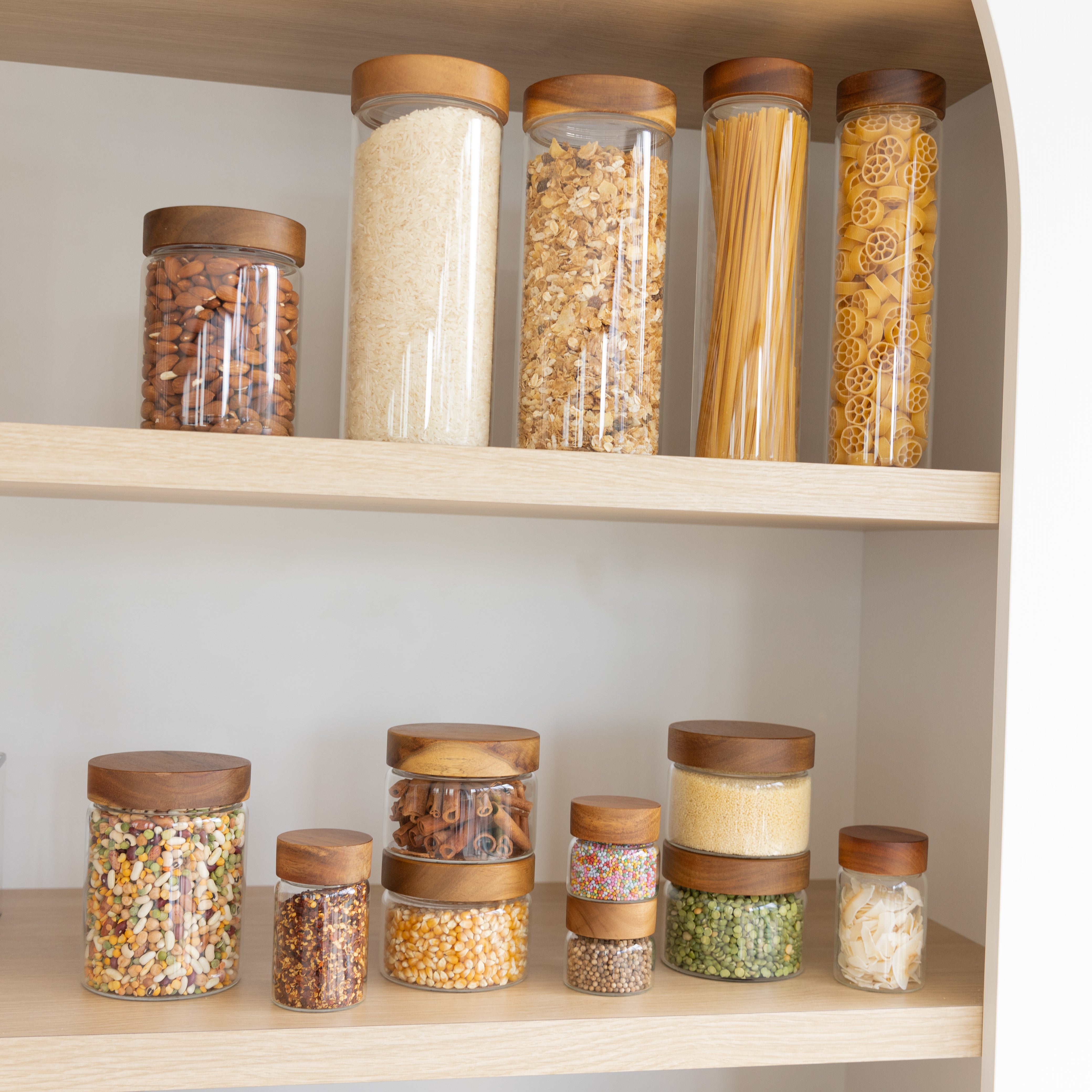 Premium Acacia Wood Glass Jar Set - 3-Piece Pantry Organization Kit for Spices, Coffee & Tea - Perfect for Kitchen Storage & Home Decor