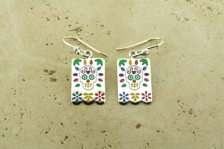 Day of the Dead Rectangle Drop Earrings - Mexican Sugar Skull Dangle Earrings for Women - Perfect for Halloween, Dia de los Muertos Celebrations & Festival Costume Jewelry
