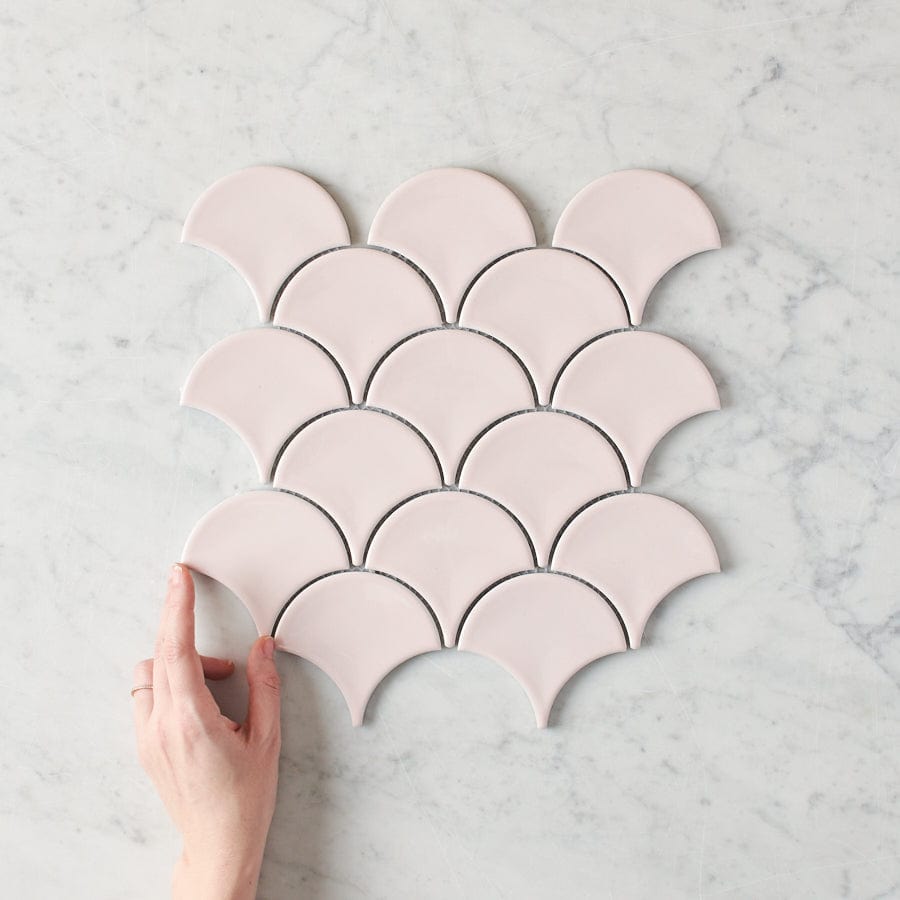 Coral Bay Gloss Pink Fish Scale Tile - Waterproof Bathroom Wall Tile, Kitchen Backsplash, Pool Mosaic for Home Decor