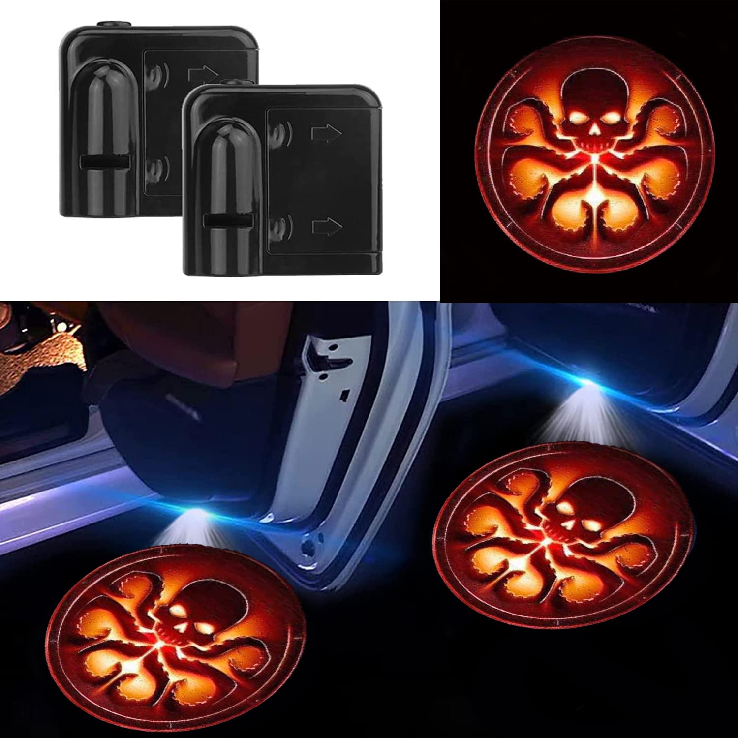 2PCS Universal Car Logo Door Light Projector - SOONDAR Hydra Wireless LED Welcome Courtesy Light, Ghost Shadow Projector for Cars, Trucks & SUVs - Enhance Vehicle Style & Night Safety