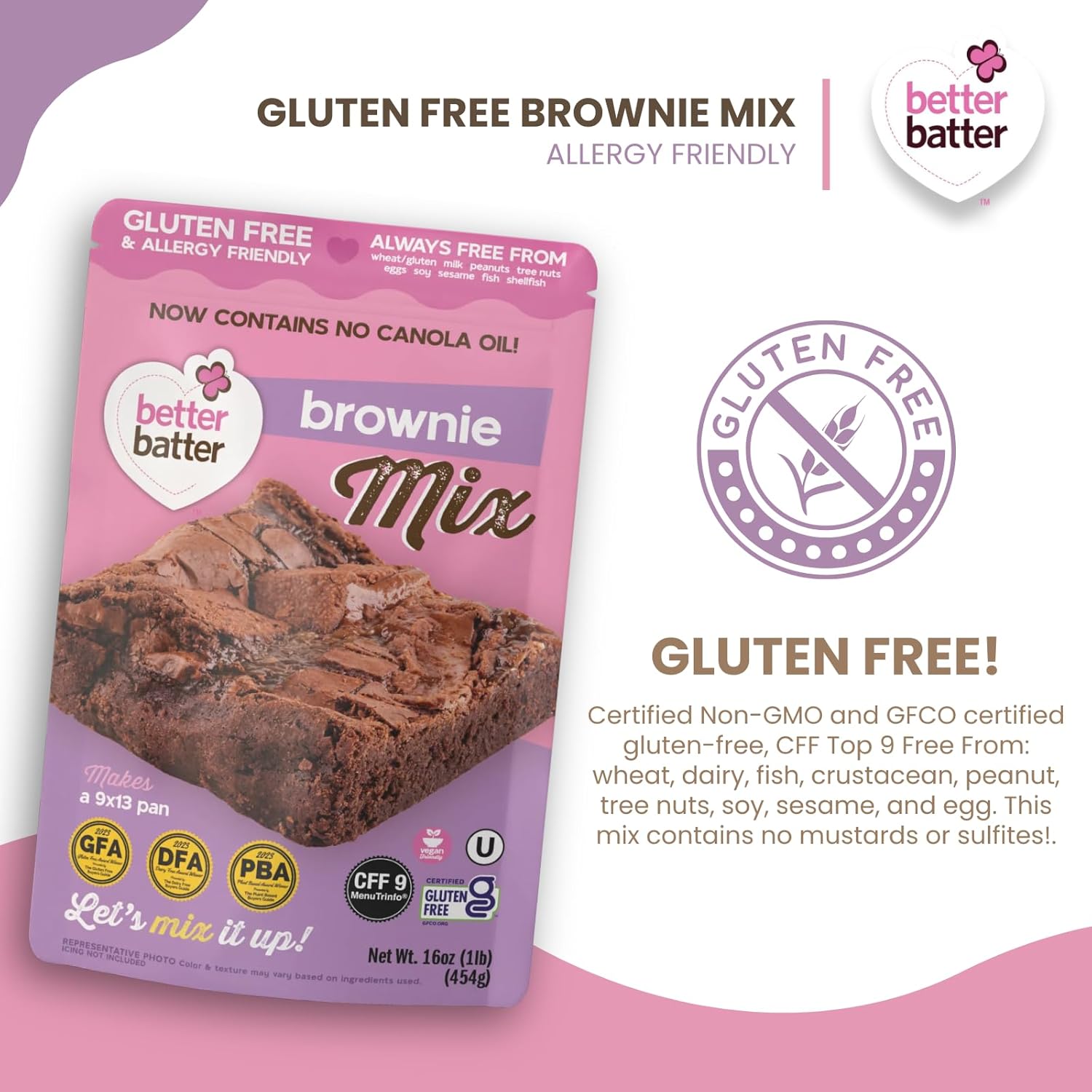 Better Batter Fudge Brownie Mix - Certified Kosher, Vegan & Gluten Free Baking Mix | Top 8 Allergen Free, Perfect for Rich Fudgy Brownies | Just Add Water, Oil & Eggs | 1LB Pouch - Ideal for Home Baking, Hostess Gifts & Holiday Treats
