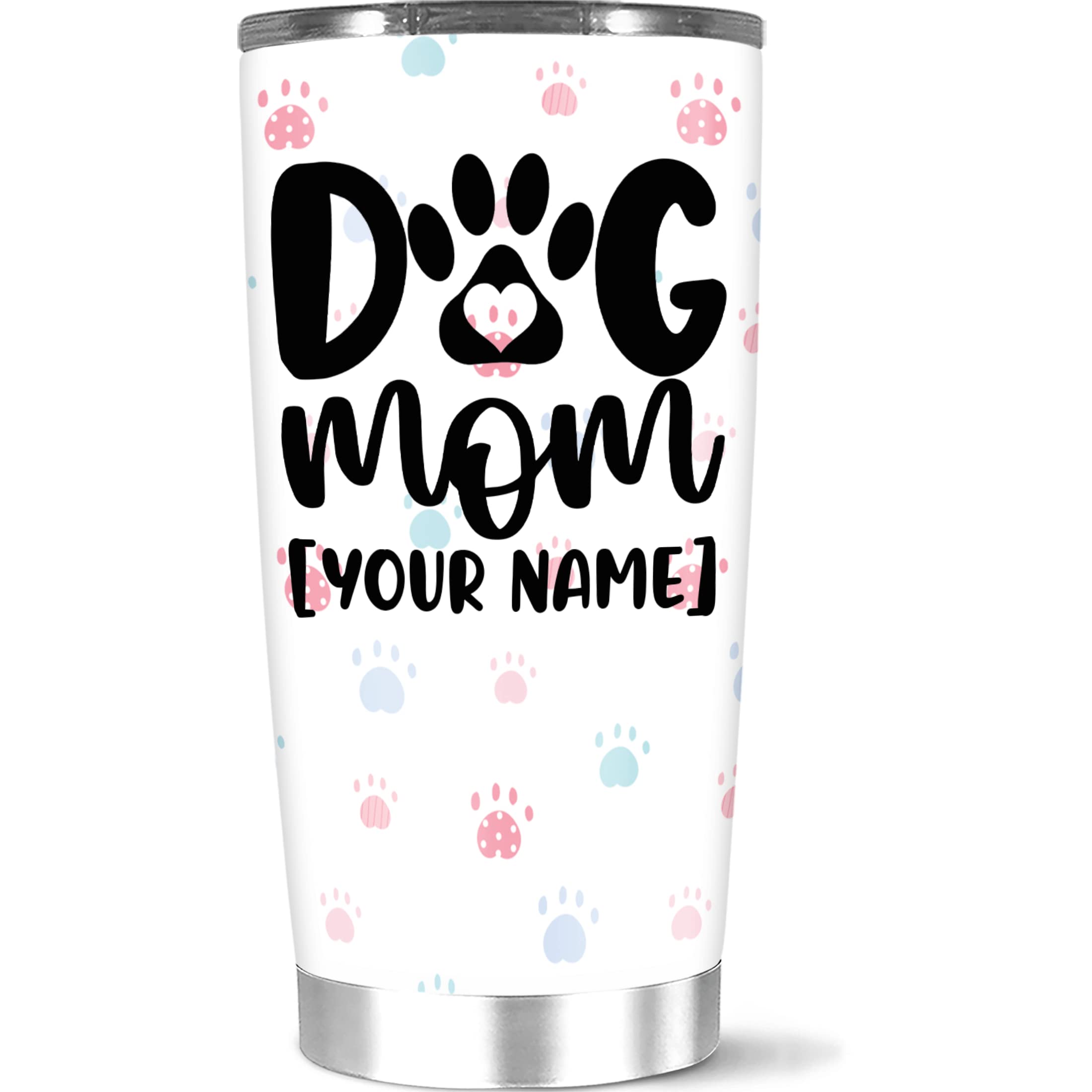Personalized Insulated Coffee Tumbler with Custom Name & Paw Print - 20oz Travel Mug for Dog Moms, Women, Men, Daughter, Grandma - Perfect Gift for Mother's Day, Birthday, Office & Outdoor Activities